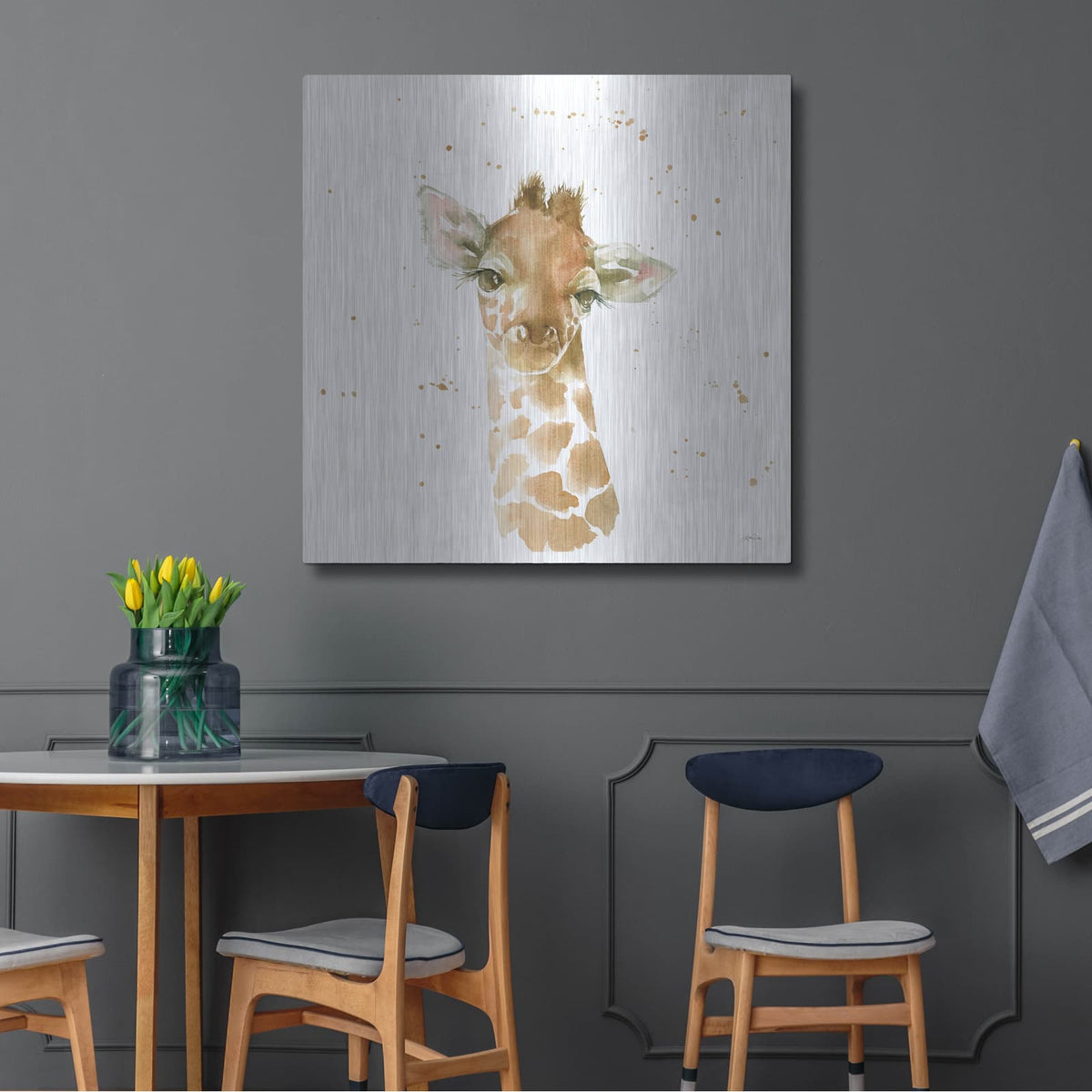 'Baby Giraffe' by Katrina Pete – Metal Wall Art, 36x36 room view