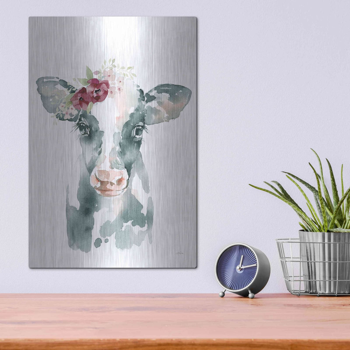 'Floral Cow' by Katrina Pete – Metal Wall Art, 12x16 room view