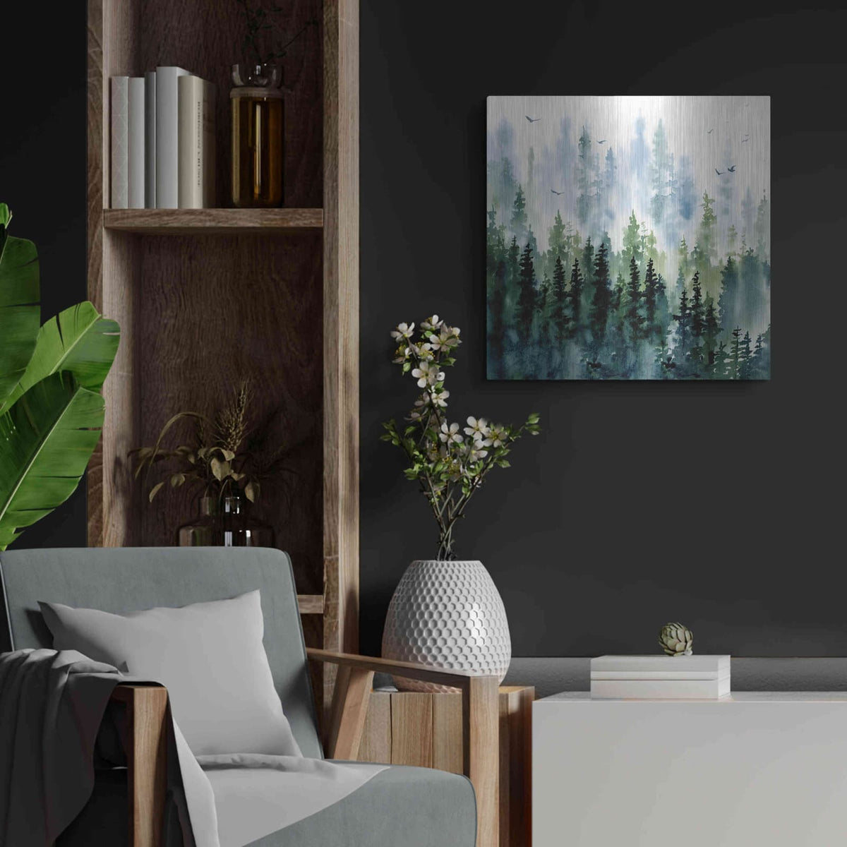 'Evening Treeline Sq' by Katrina Pete – Metal Wall Art, 24x24 room view