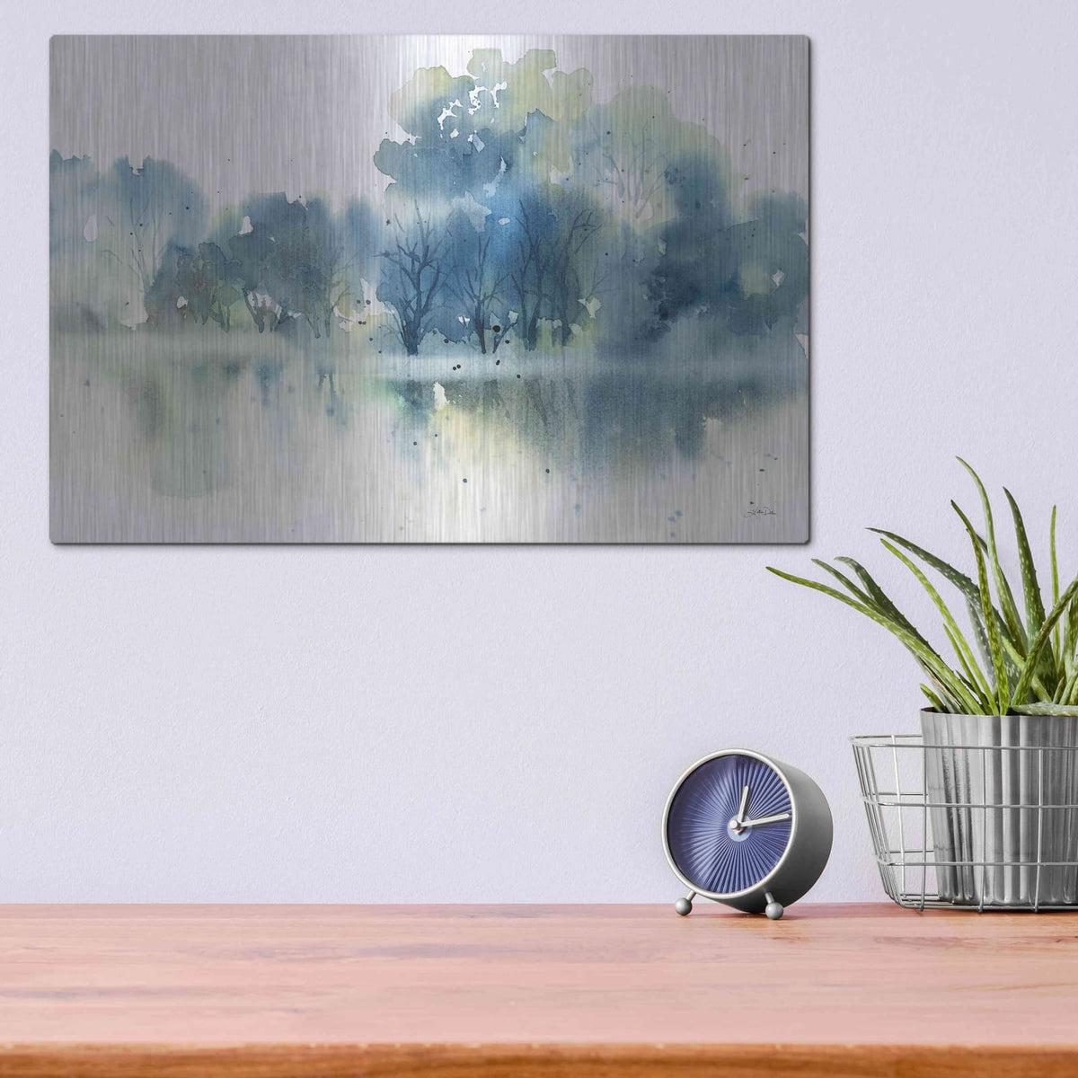 'Blue Pond Reflections' by Katrina Pete – Metal Wall Art, 16x12 room view