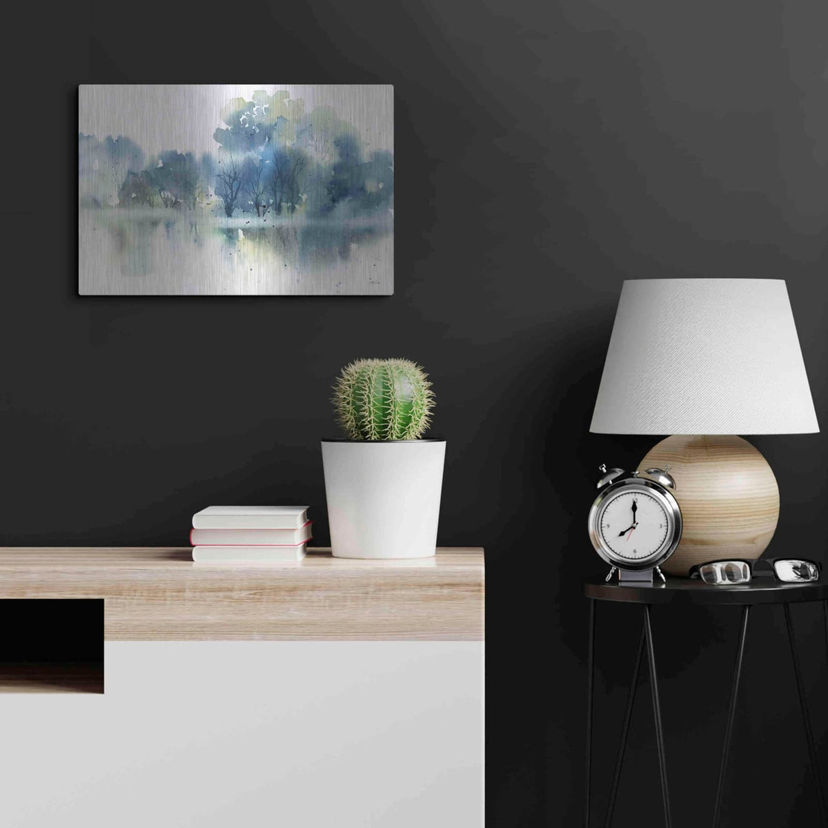 'Blue Pond Reflections' by Katrina Pete – Metal Wall Art, 24x16 room view