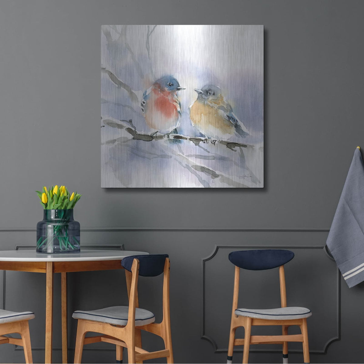'Bluebird Pair' by Katrina Pete – Metal Wall Art, 36x36 room view