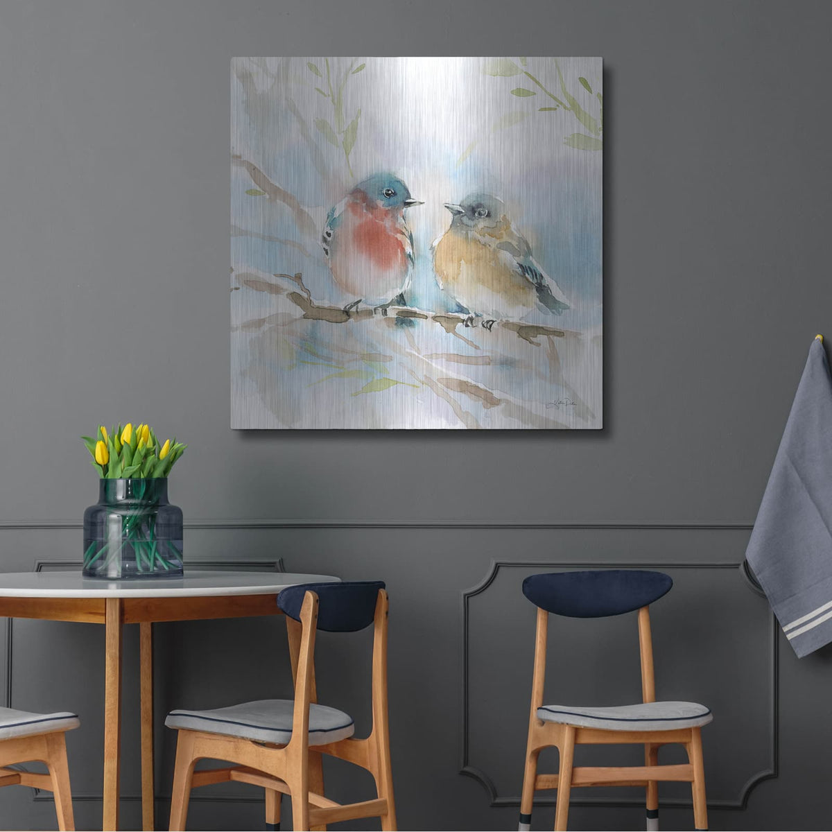 'Bluebird Pair in Spring' by Katrina Pete – Metal Wall Art, 36x36 room view