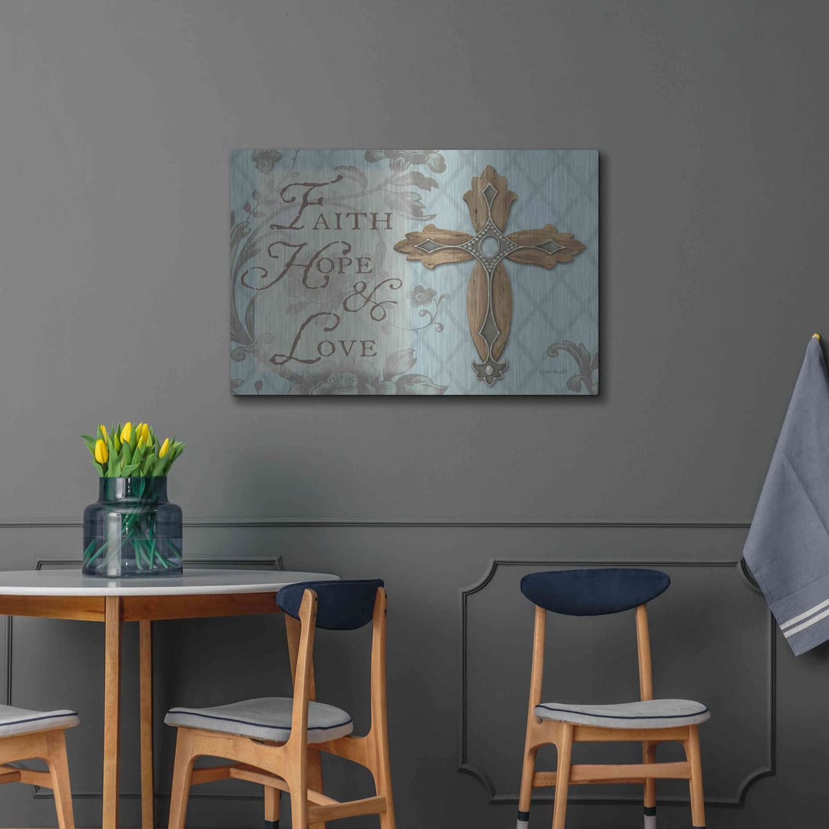 'Faith Hope Love' by Lisa Audit – Metal Wall Art, 36x24 room view