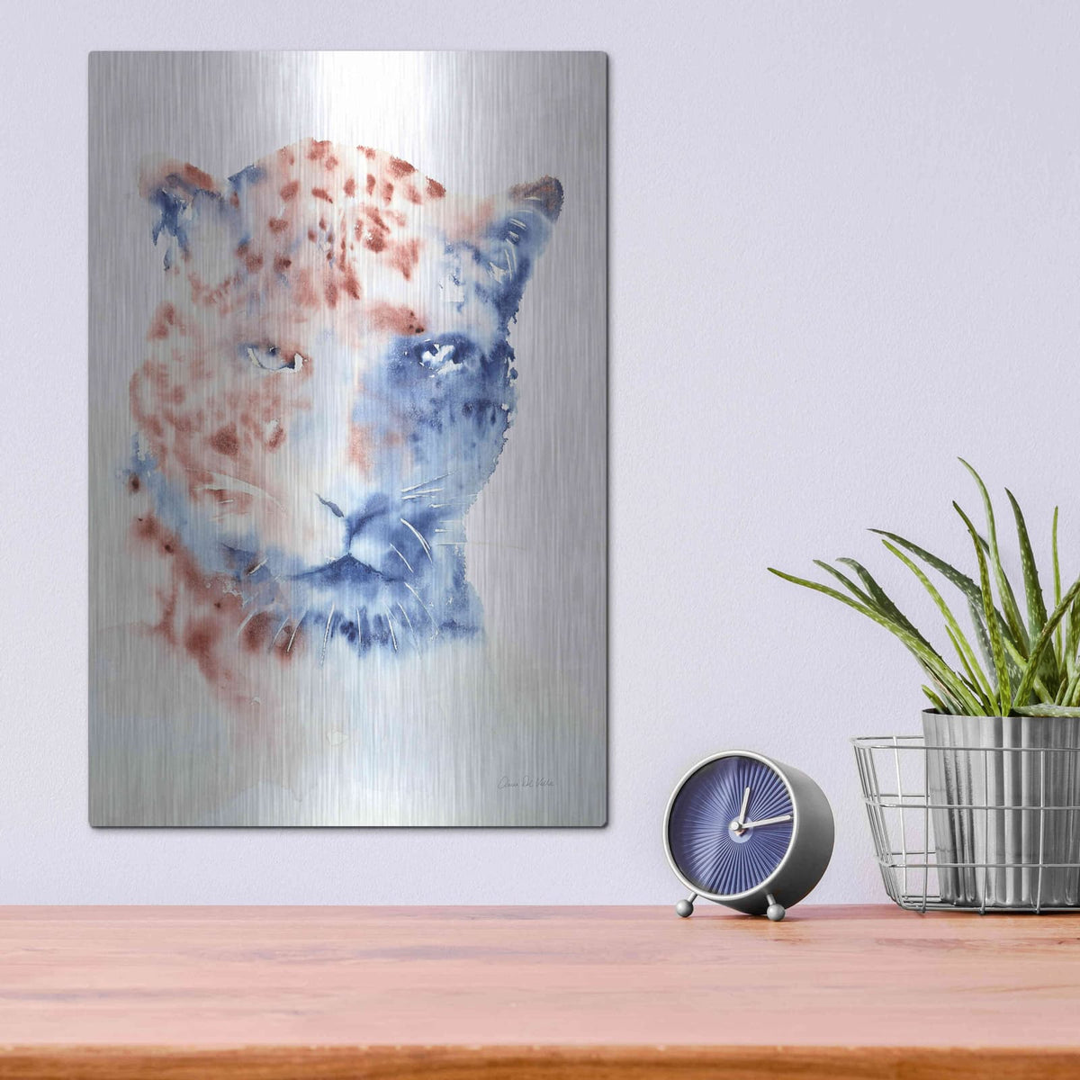 'Copper And Blue Cheetah' by Alan Majchrowicz – Metal Wall Art, 12x16 room view