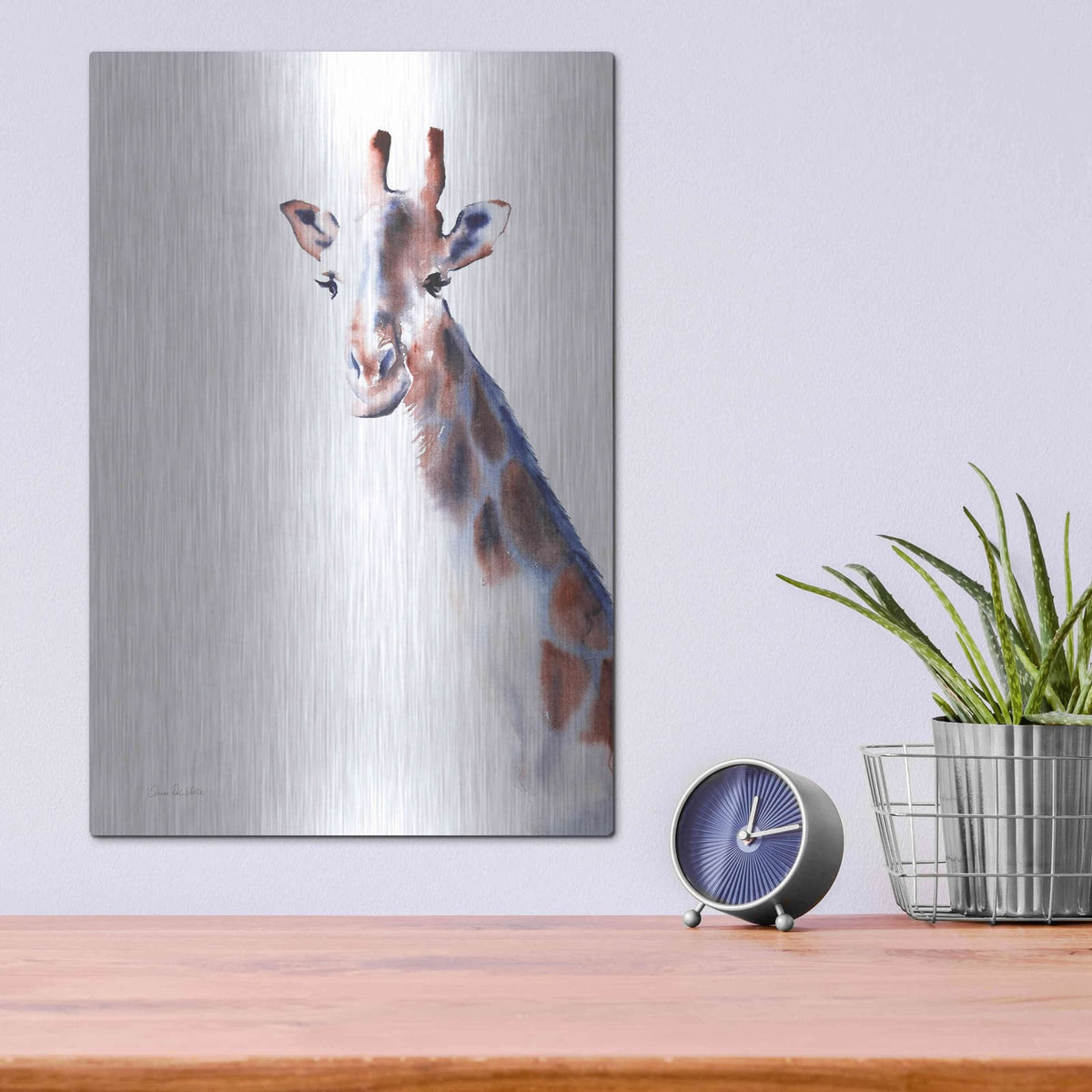 'Copper And Blue Giraffe' by Alan Majchrowicz – Metal Wall Art, 12x16 room view