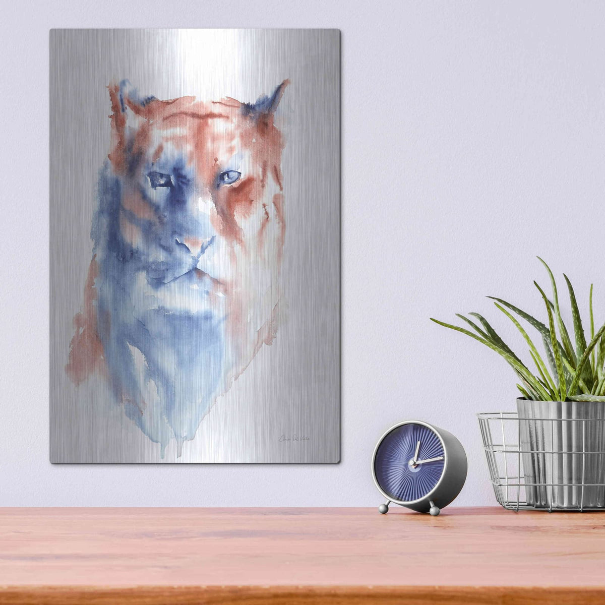 'Copper And Blue Lioness' by Alan Majchrowicz – Metal Wall Art, 12x16 room view
