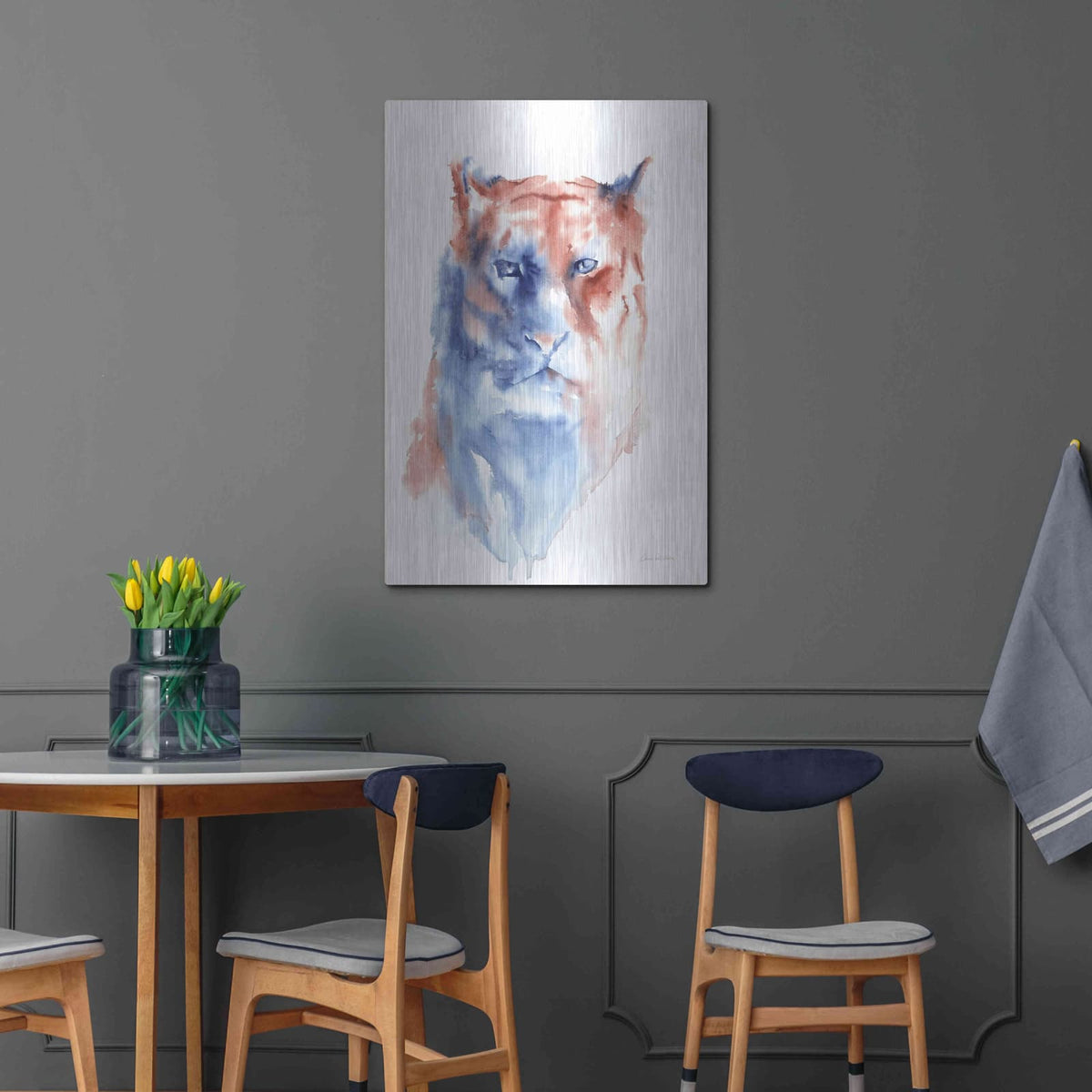 'Copper And Blue Lioness' by Alan Majchrowicz – Metal Wall Art, 24x36 room view