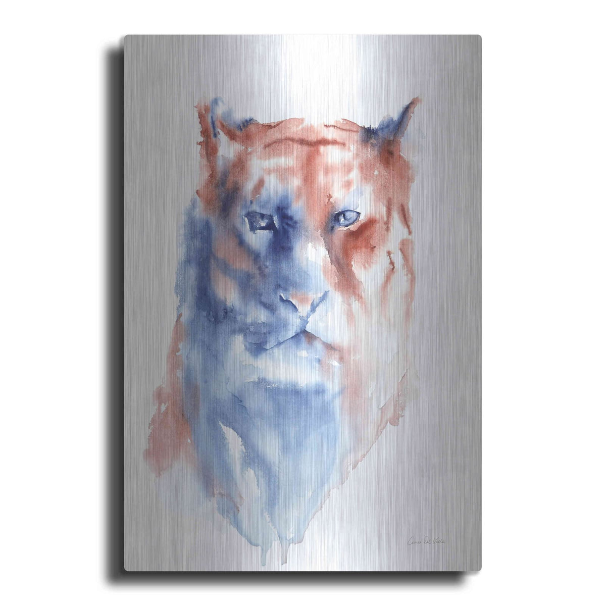 'Copper And Blue Lioness' by Alan Majchrowicz – Metal Wall Art