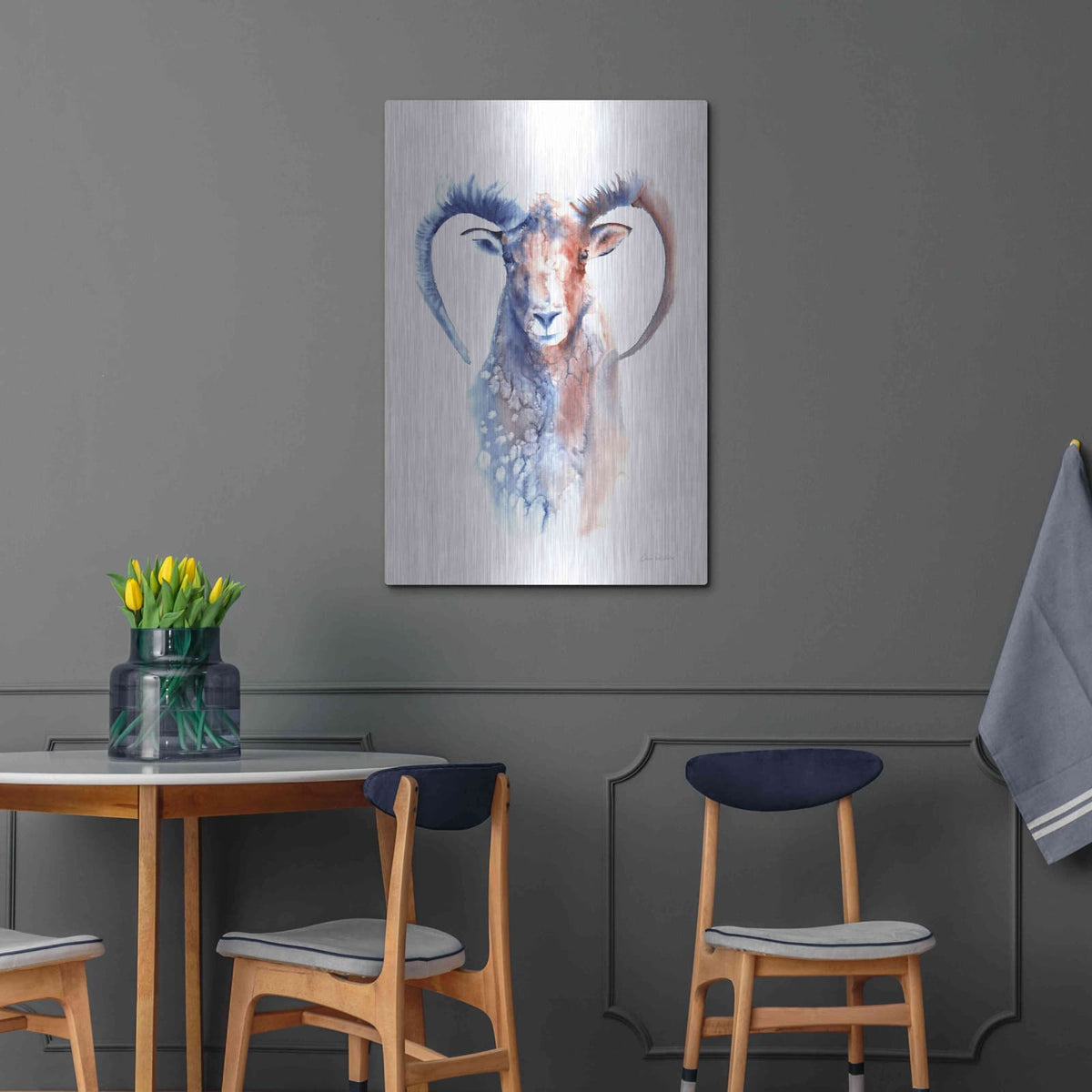 'Copper And Blue Ram' by Alan Majchrowicz – Metal Wall Art, 24x36 room view