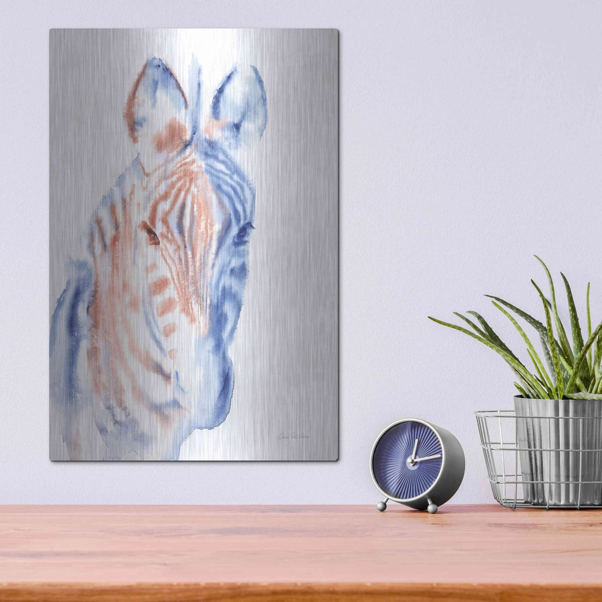 'Copper And Blue Zebra' by Alan Majchrowicz – Metal Wall Art, 12x16 room view