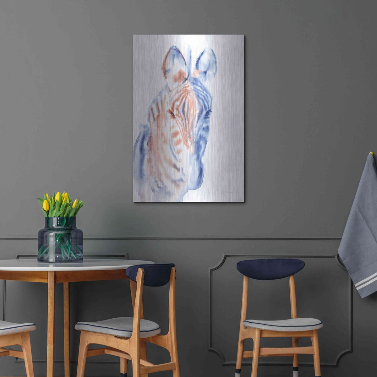 'Copper And Blue Zebra' by Alan Majchrowicz – Metal Wall Art, 24x36 room view