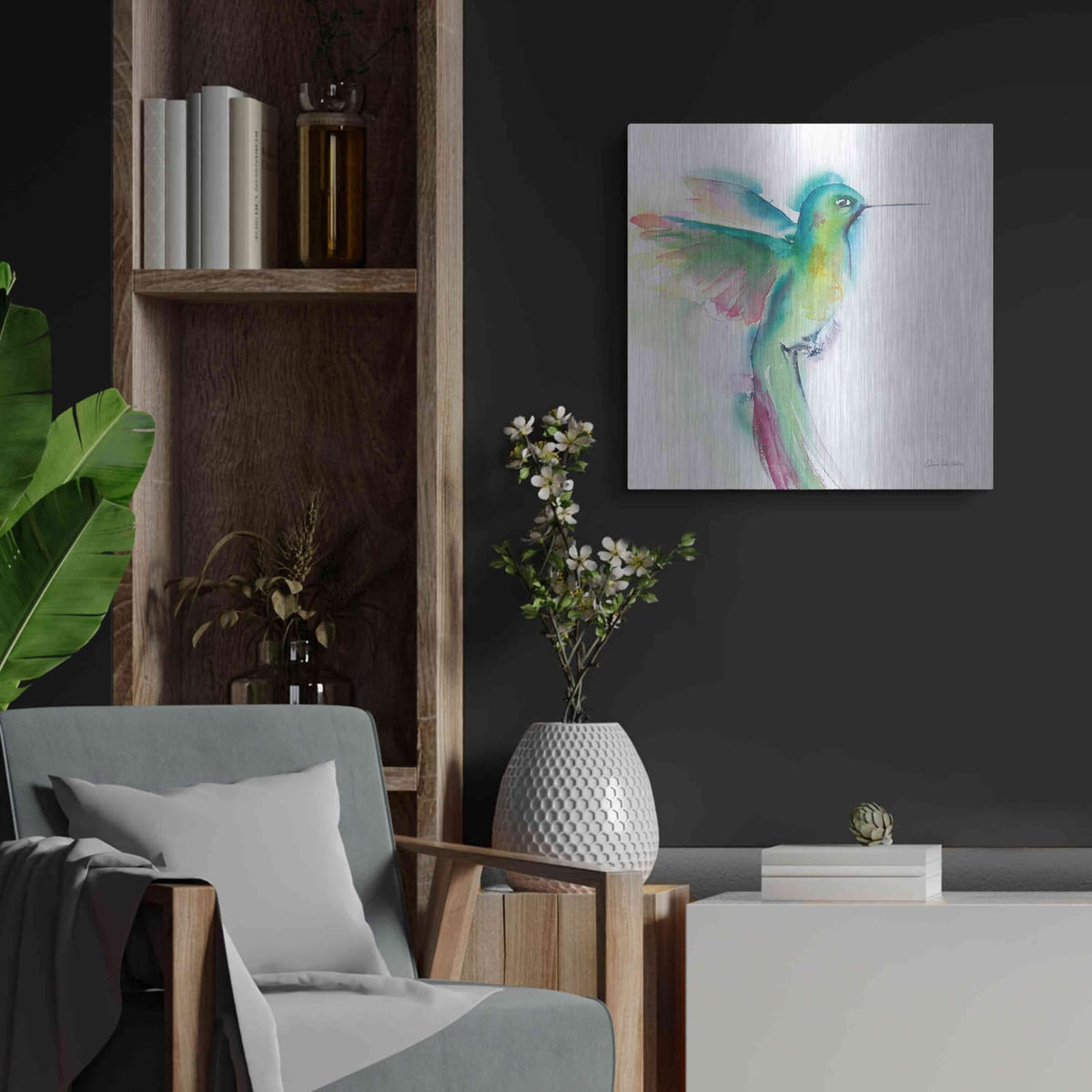 'Hummingbirds II' by Alan Majchrowicz – Metal Wall Art, 24x24 room view