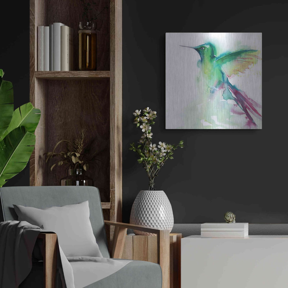 'Hummingbirds III' by Alan Majchrowicz – Metal Wall Art, 24x24 room view