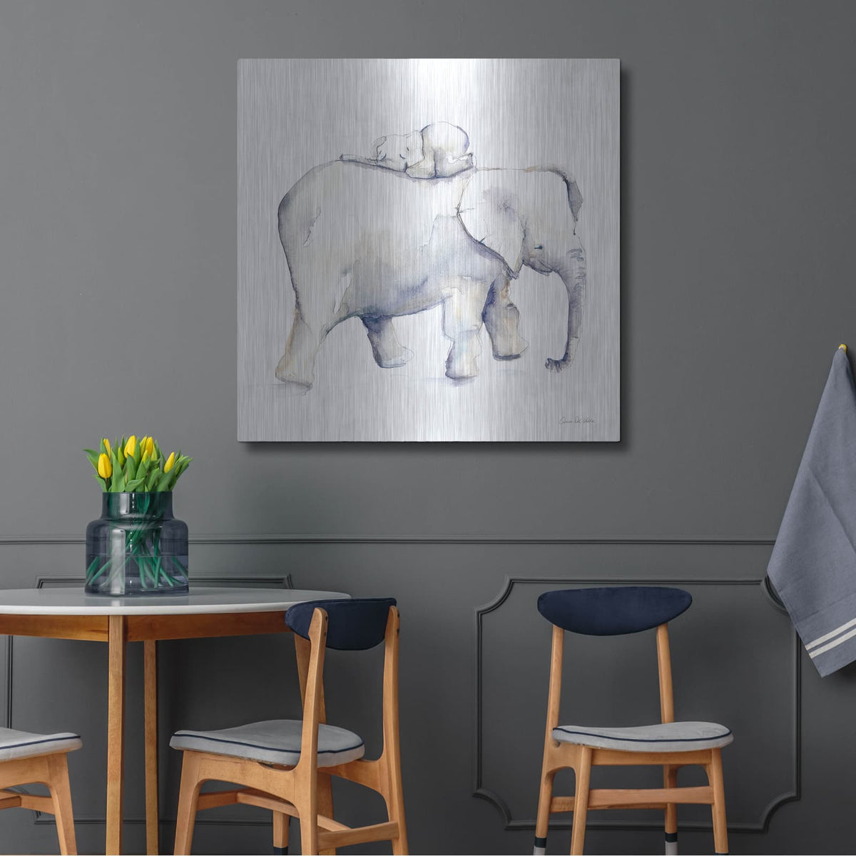 'Baby Elephant Love III' by Alan Majchrowicz – Metal Wall Art, 36x36 room view