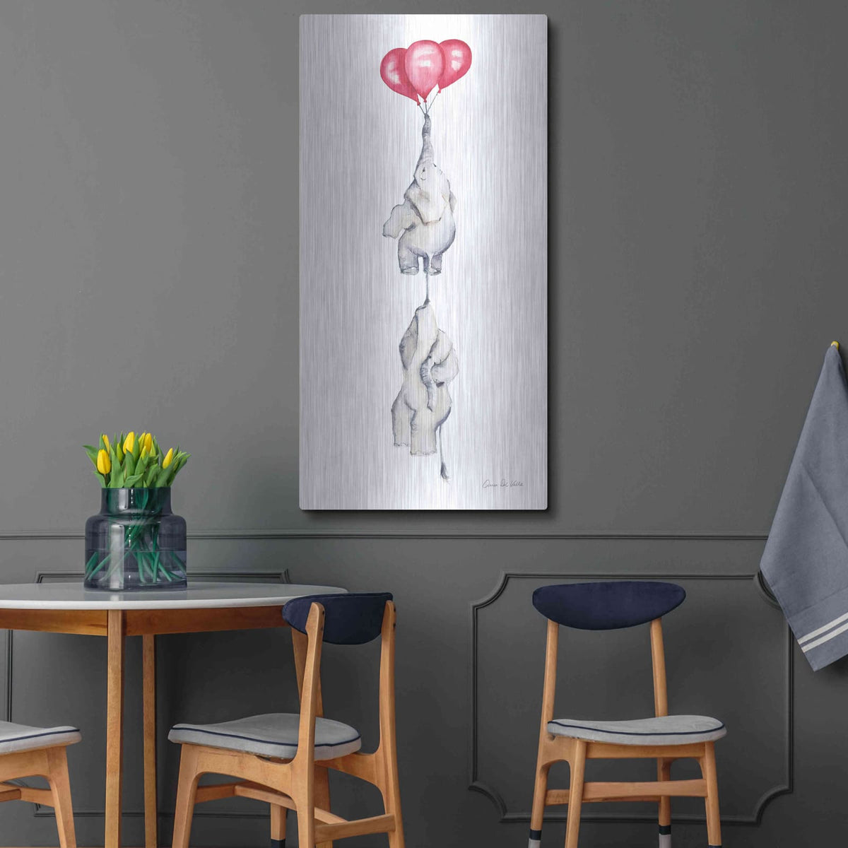 'Baby Elephant Love IV' by Alan Majchrowicz – Metal Wall Art, 24x48 room view