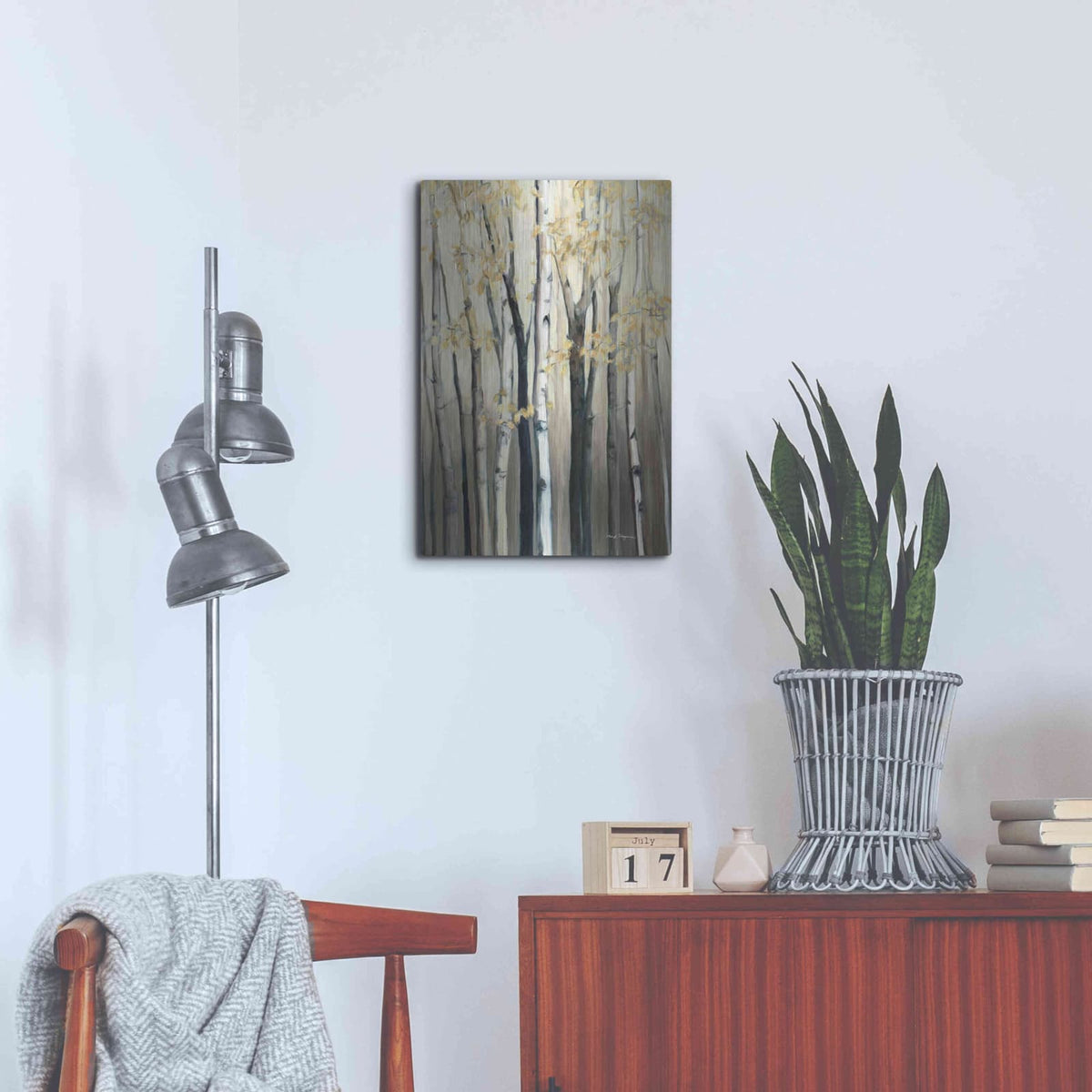 'Golden Birch I' by Marilyn Borglum – Metal Wall Art, 16x24 room view