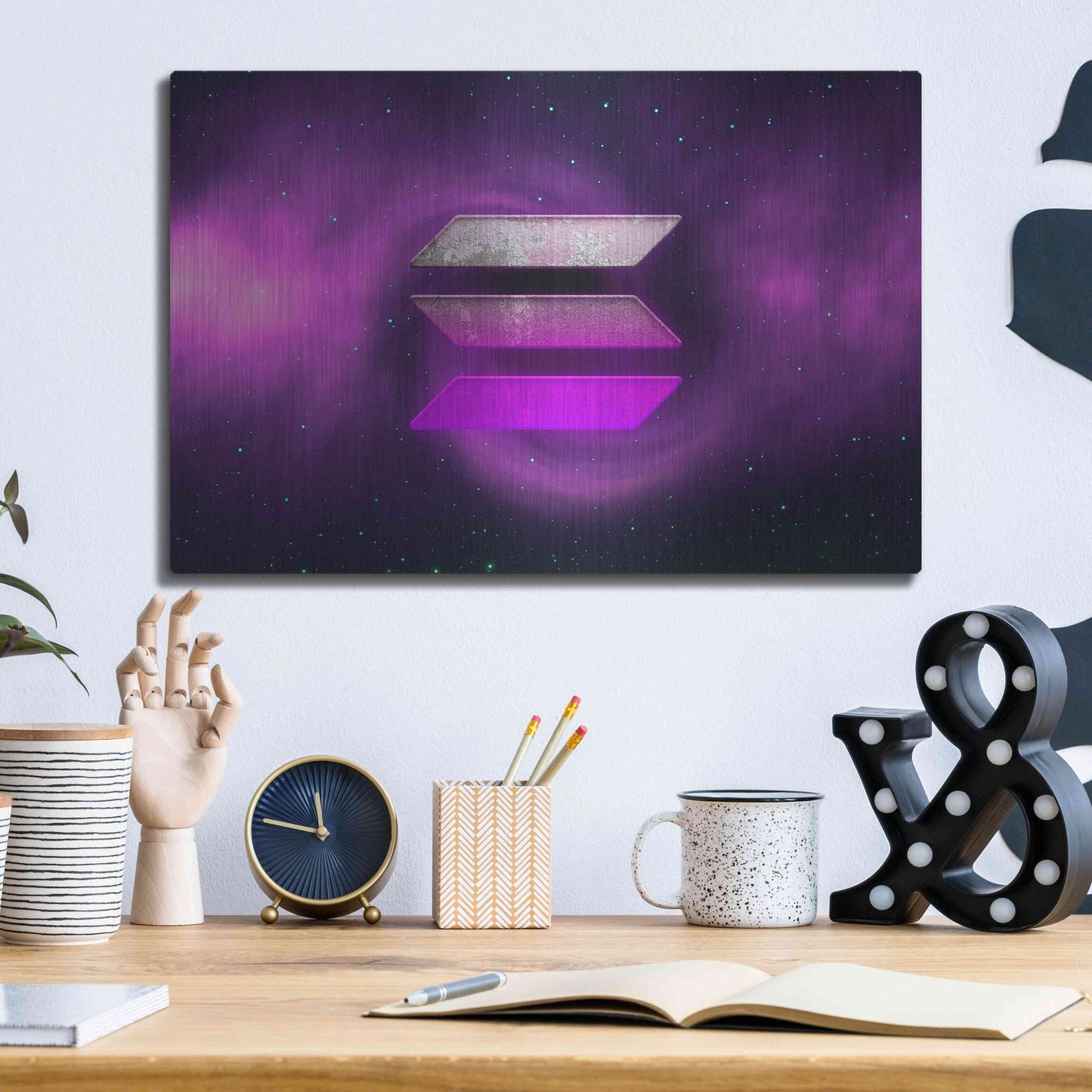 Luxe Metal Art 'Cosmic Crypto Solana' by Epic Portfolio, Metal Wall Art,16x12