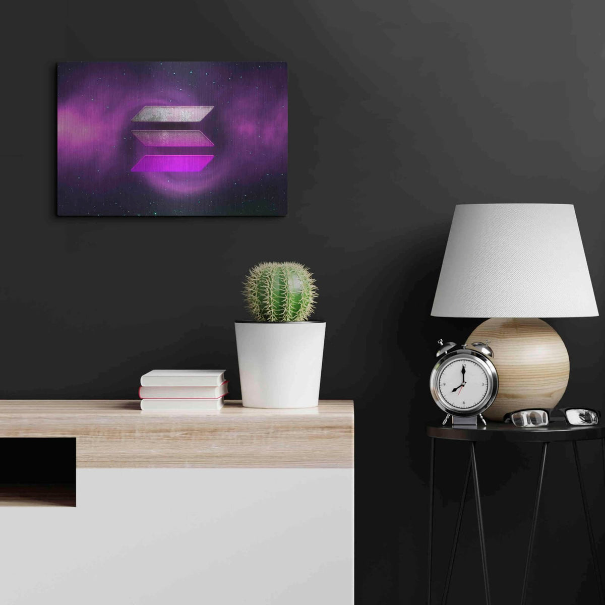 'Cosmic Crypto Solana' by Valentyn Artemenko – Metal Wall Art, 24x16 room view