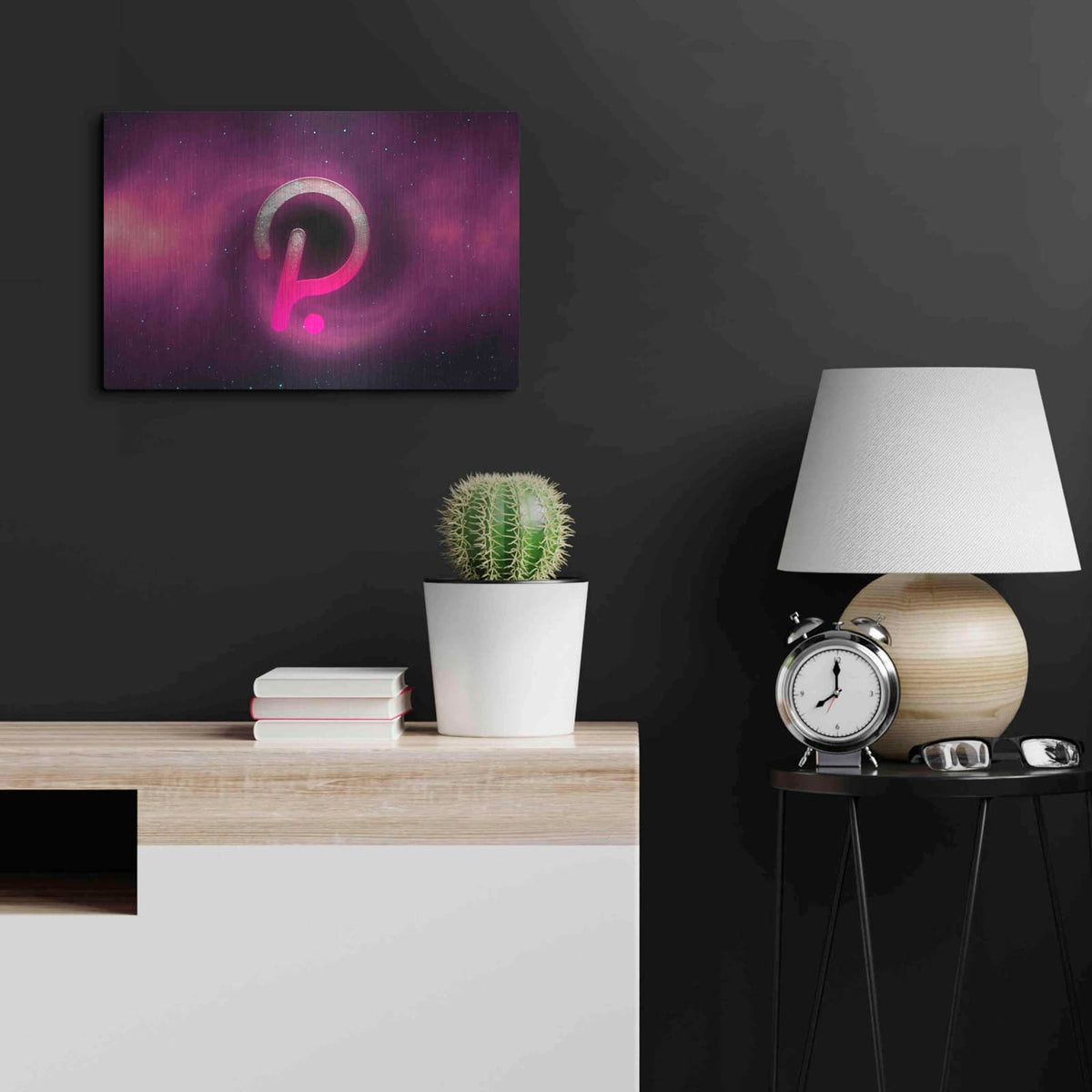 'Cosmic Crypto Polkadot' by Valentyn Artemenko – Metal Wall Art, 24x16 room view