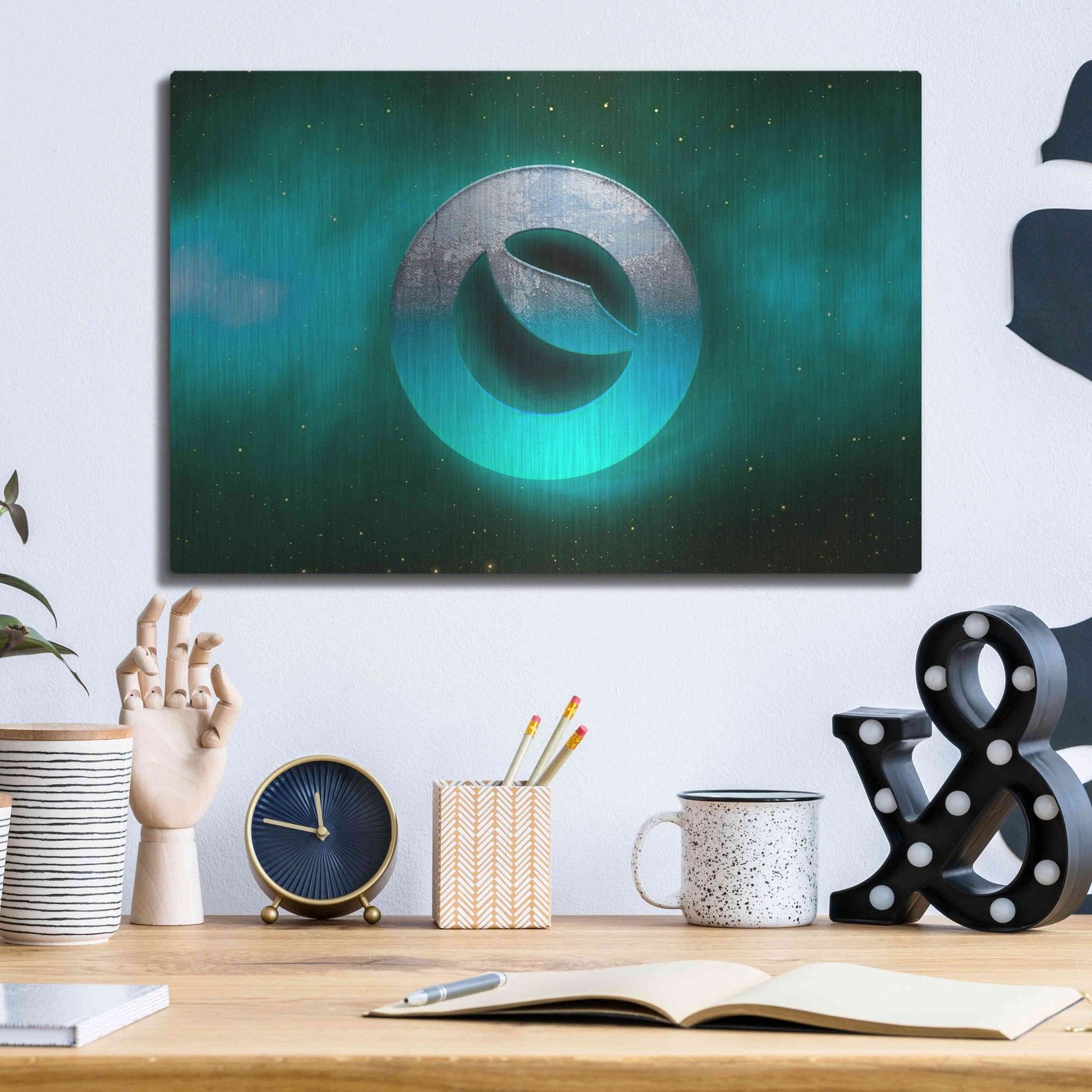 Luxe Metal Art 'Cosmic Crypto Luna' by Epic Portfolio, Metal Wall Art,16x12
