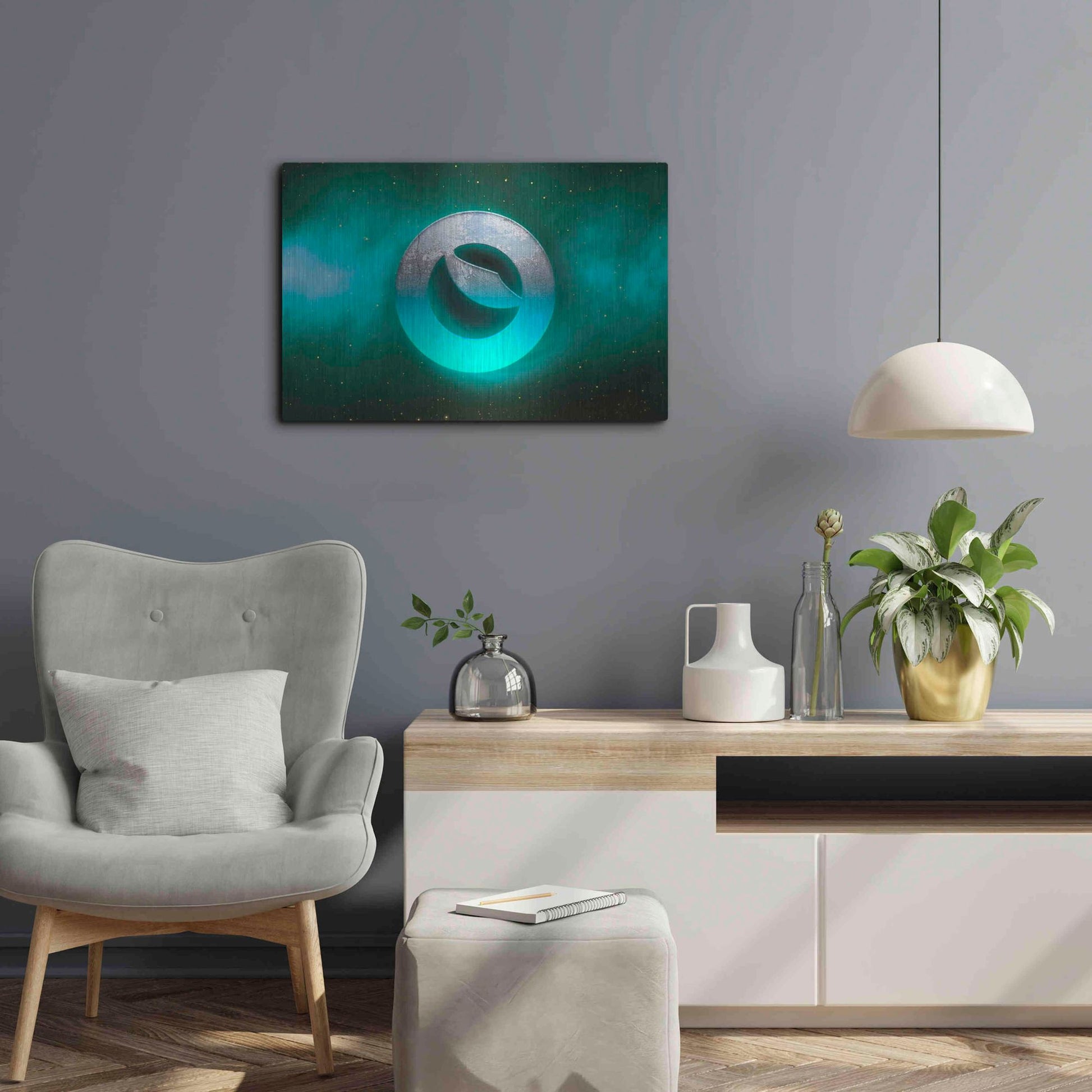 Luxe Metal Art 'Cosmic Crypto Luna' by Epic Portfolio, Metal Wall Art,24x16