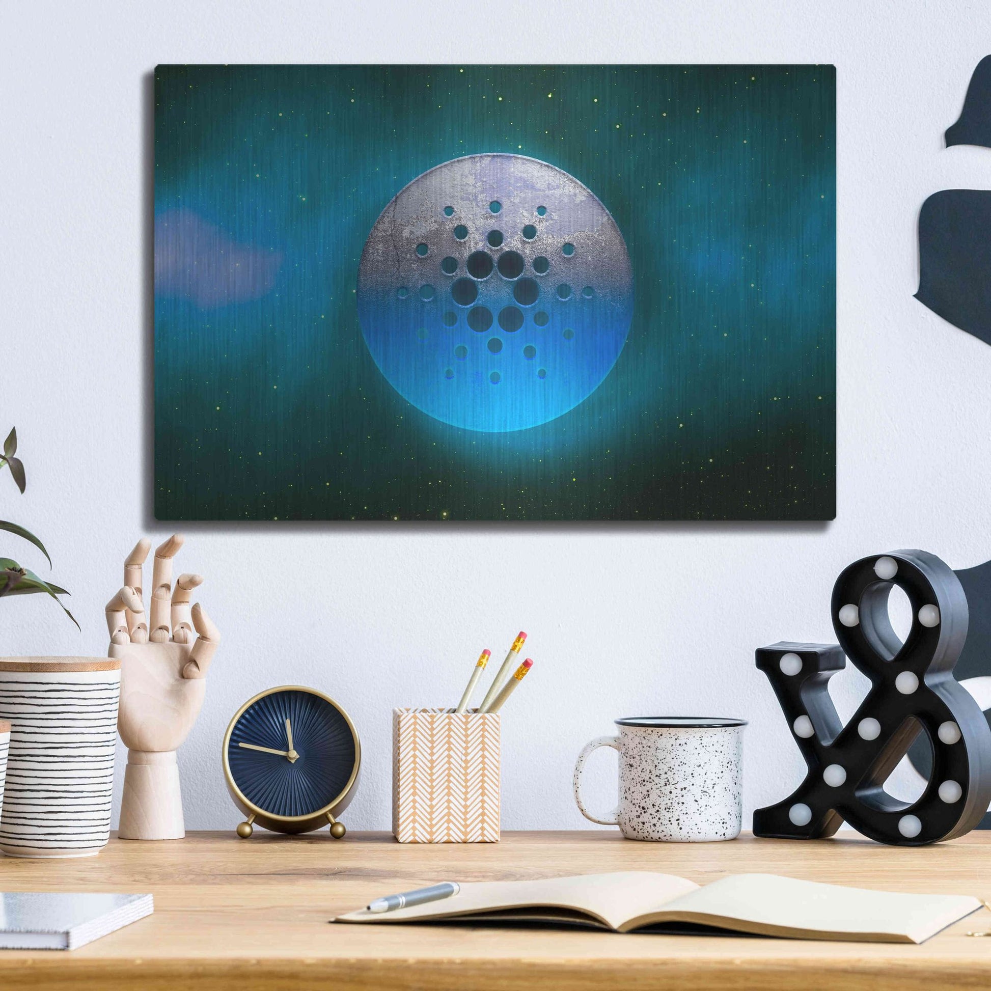 Luxe Metal Art 'Cosmic Crypto Cardano' by Epic Portfolio, Metal Wall Art,16x12