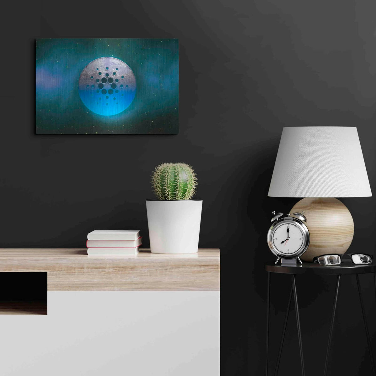 'Cosmic Crypto Cardano' by Valentyn Artemenko – Metal Wall Art, 24x16 room view