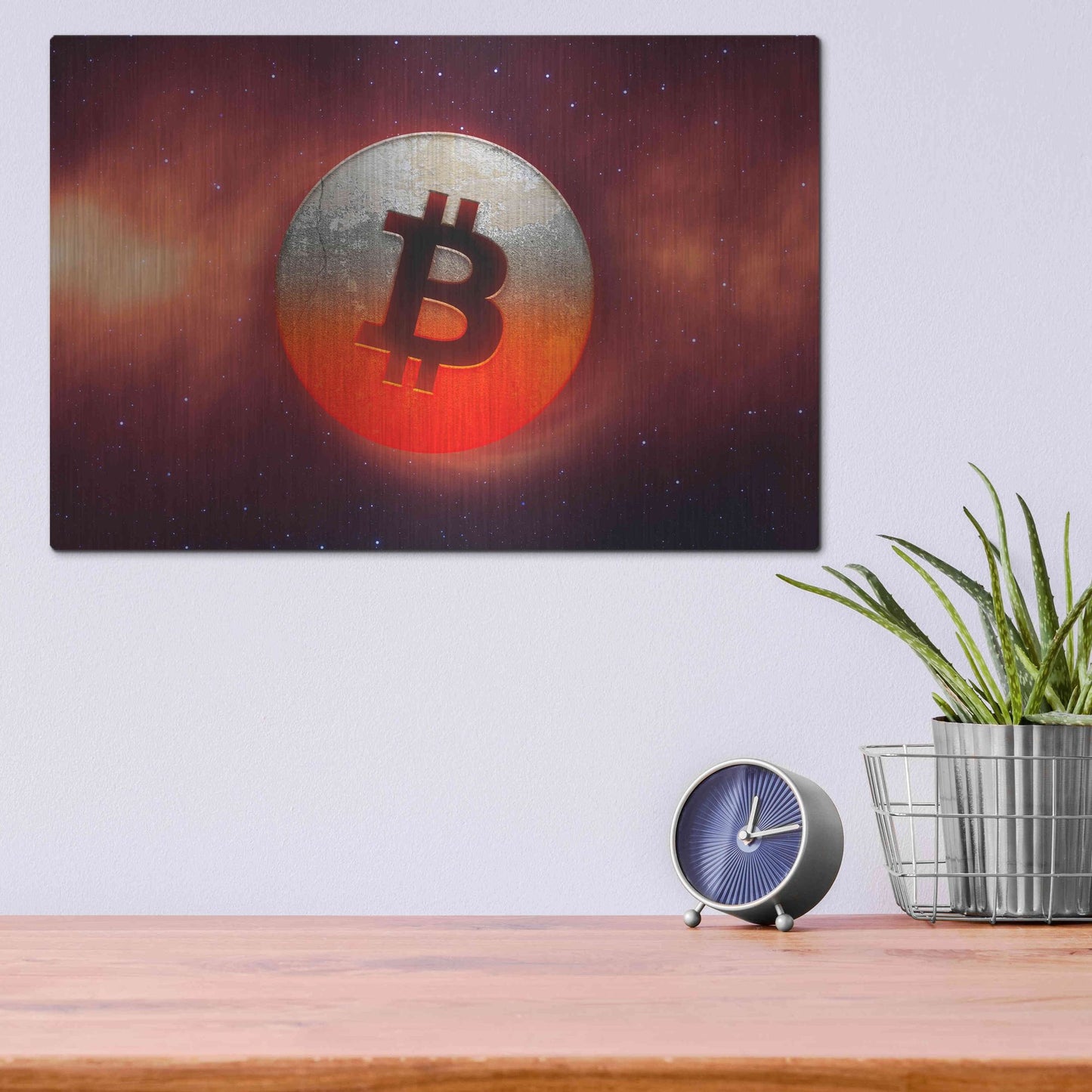 Luxe Metal Art 'Cosmic Crypto Bitcoin' by Epic Portfolio, Metal Wall Art,16x12