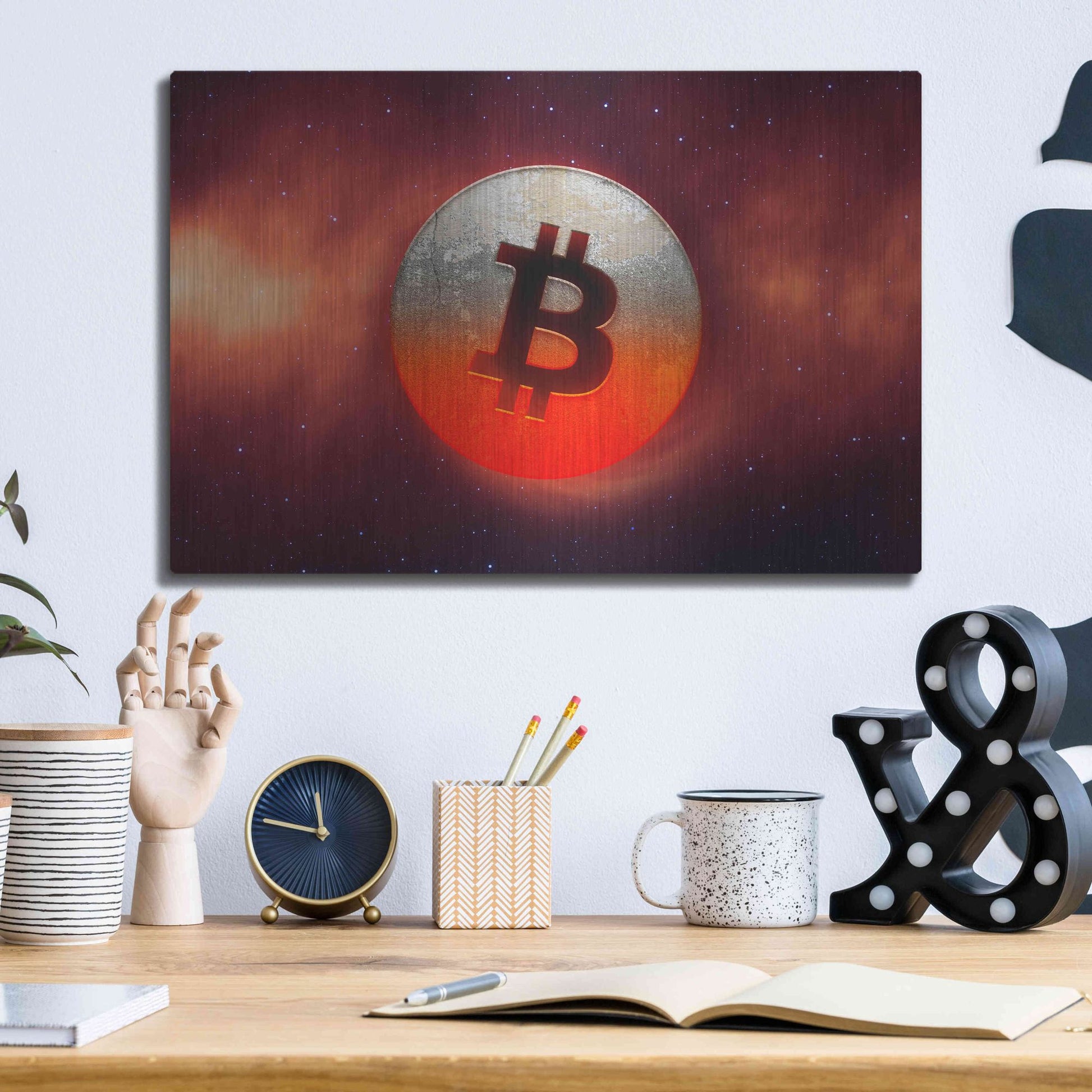 Luxe Metal Art 'Cosmic Crypto Bitcoin' by Epic Portfolio, Metal Wall Art,16x12
