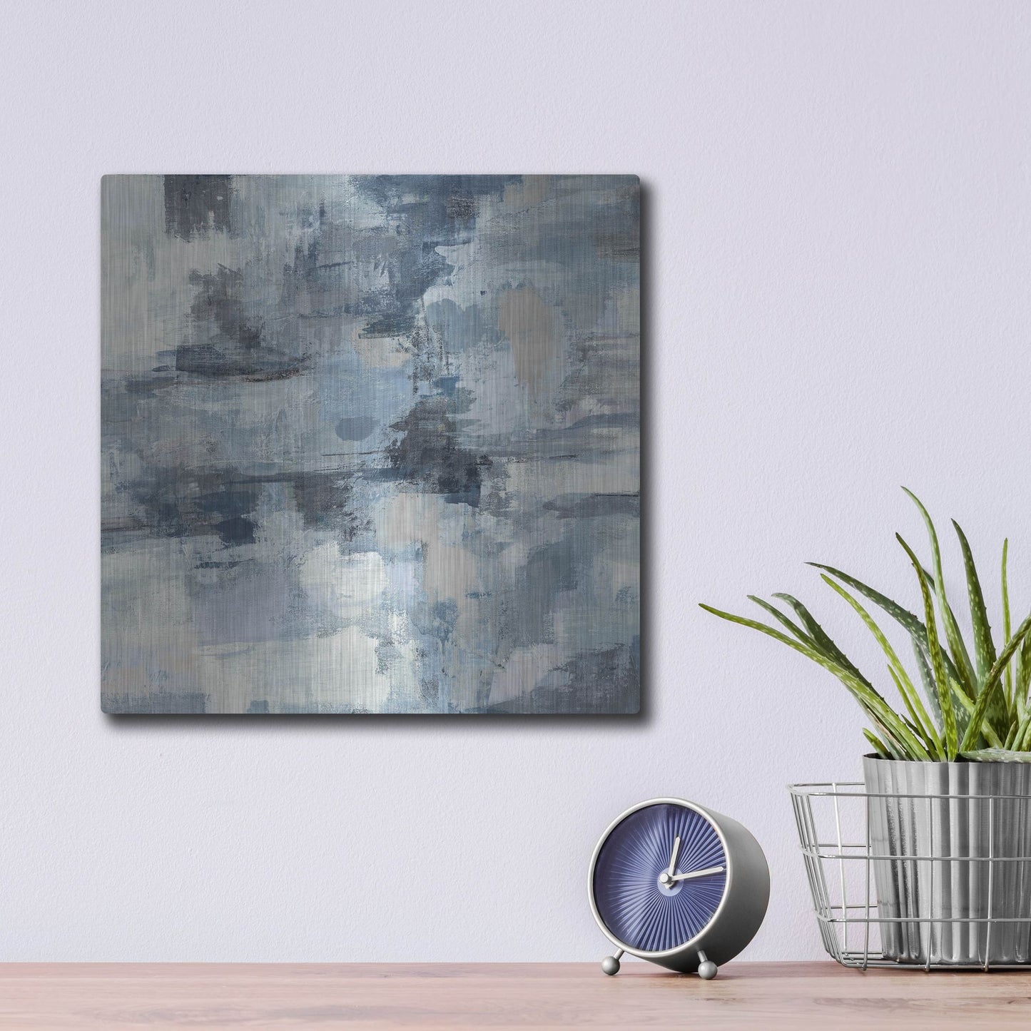 Luxe Metal Art 'In The Clouds Indigo and Gray Crop' by Silvia Vassileva, Metal Wall Art,12x12