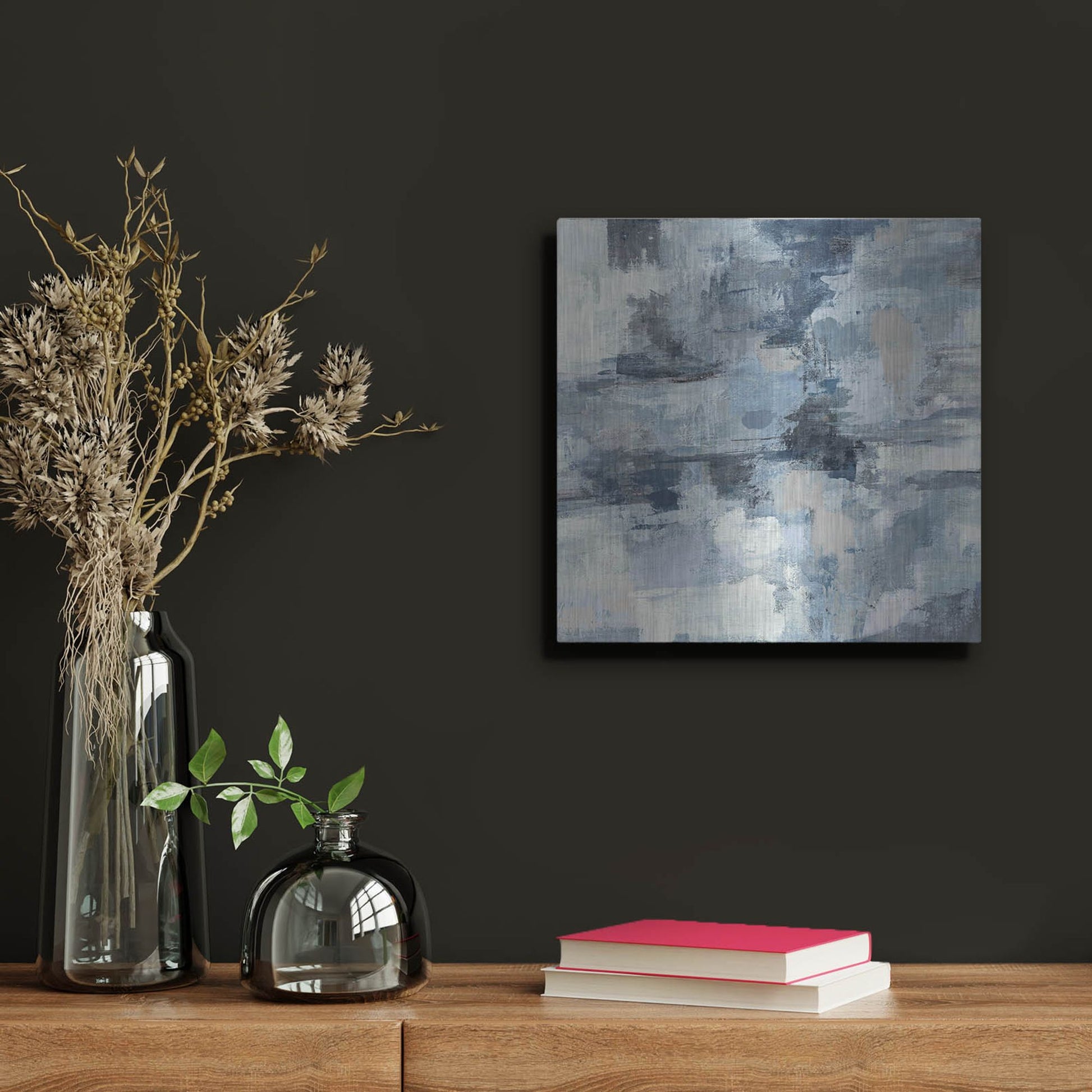 Luxe Metal Art 'In The Clouds Indigo and Gray Crop' by Silvia Vassileva, Metal Wall Art,12x12