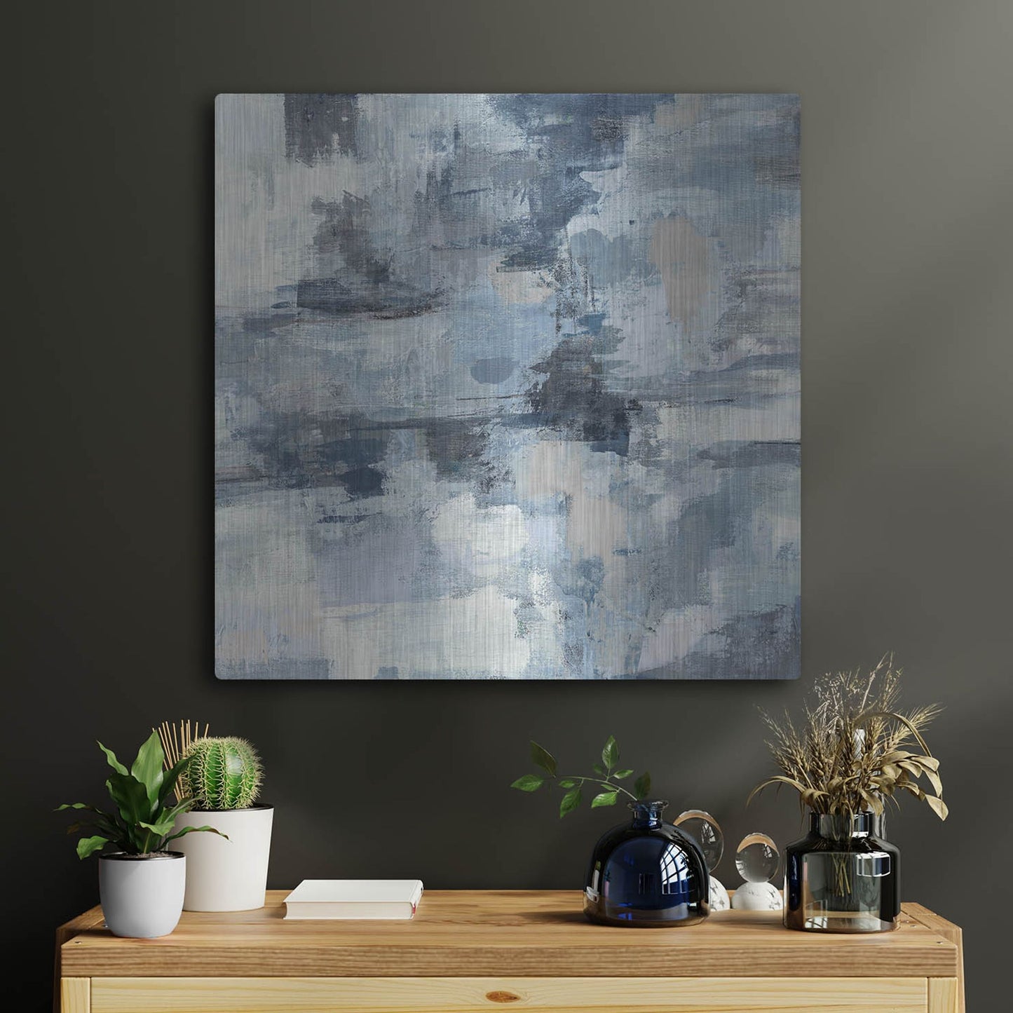 Luxe Metal Art 'In The Clouds Indigo and Gray Crop' by Silvia Vassileva, Metal Wall Art,24x24