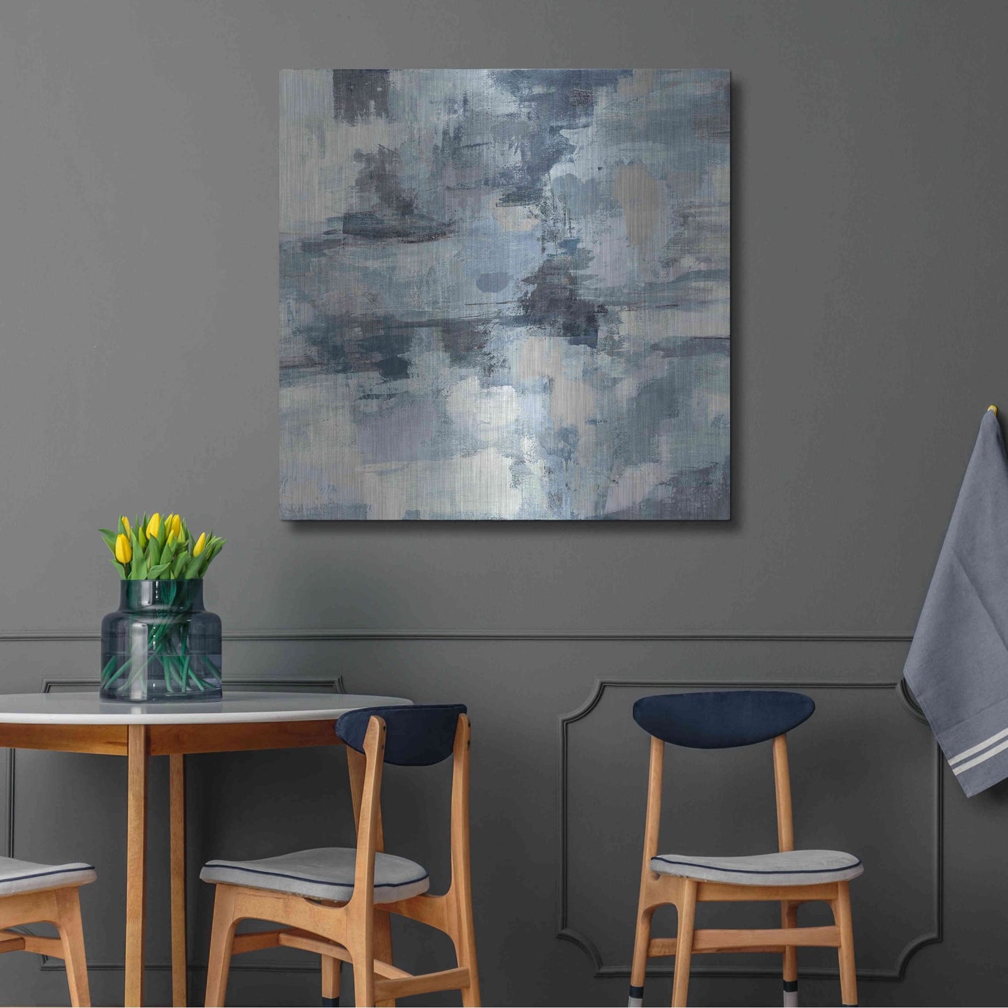 Luxe Metal Art 'In The Clouds Indigo and Gray Crop' by Silvia Vassileva, Metal Wall Art,36x36