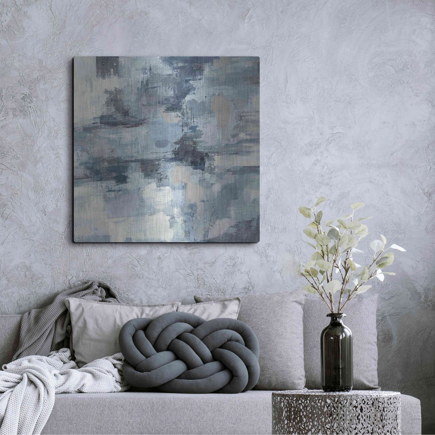 Luxe Metal Art 'In The Clouds Indigo and Gray Crop' by Silvia Vassileva, Metal Wall Art,36x36