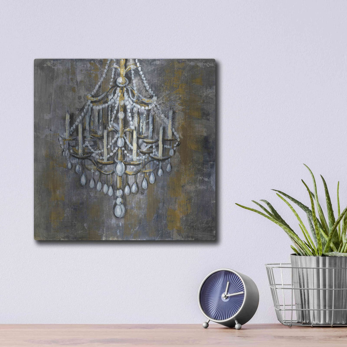 'Vintage Chandelier I' by Silvia Vassileva – Metal Wall Art, 12x12 room view