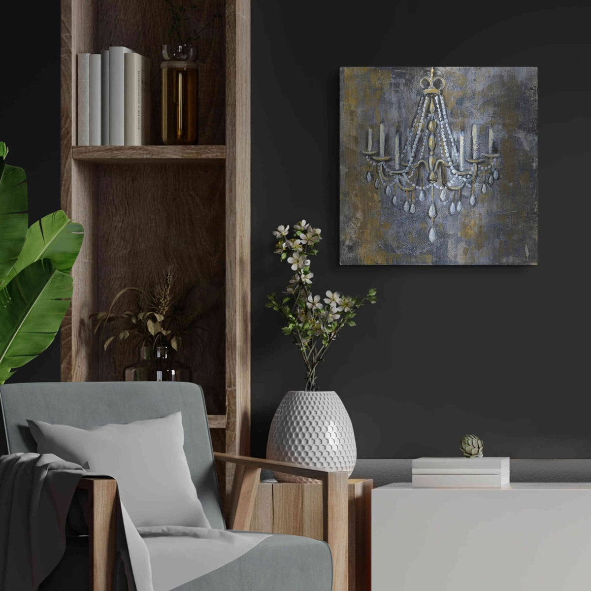 'Vintage Chandelier II' by Silvia Vassileva – Metal Wall Art, 24x24 room view