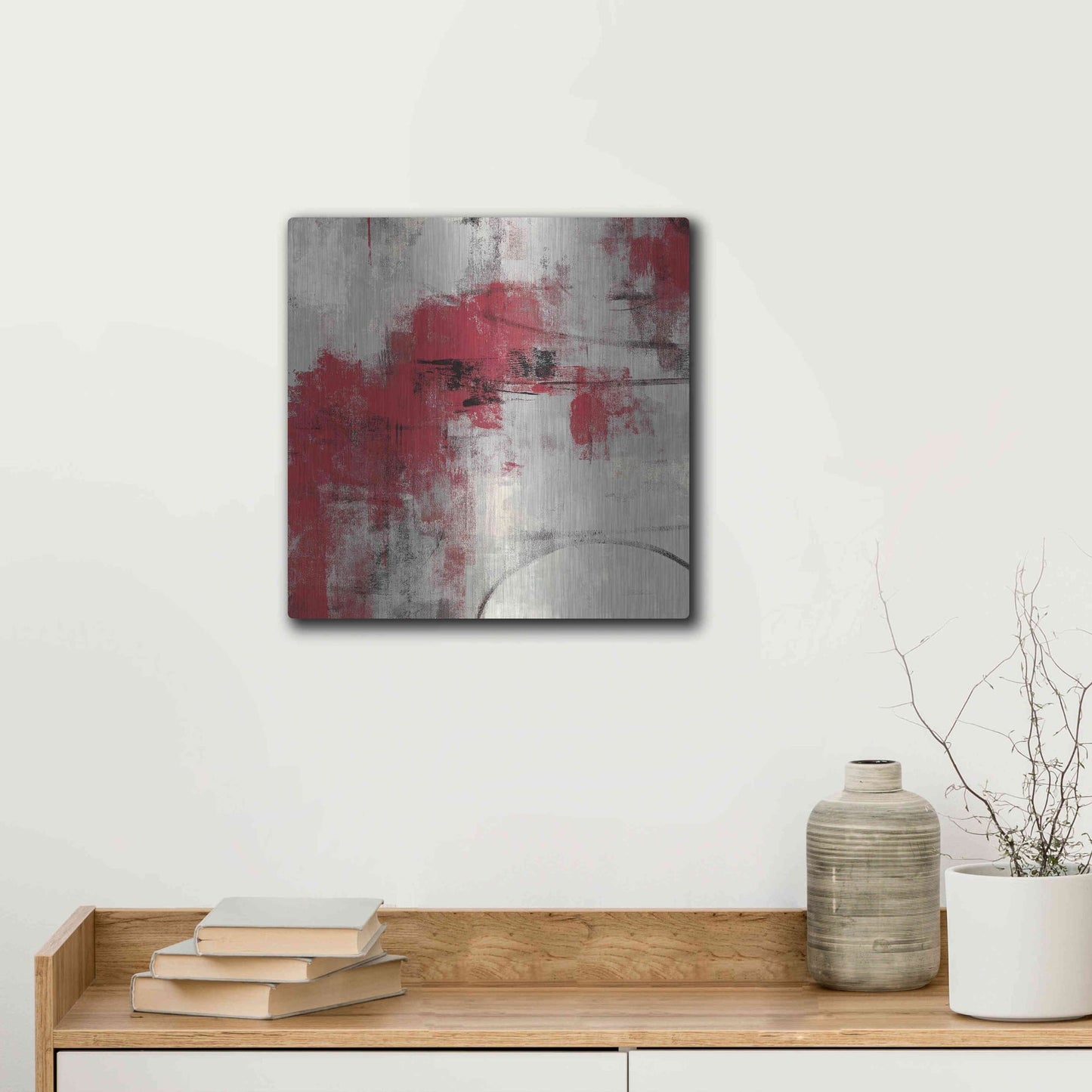 Luxe Metal Art 'Stone Gardens II Red' by Silvia Vassileva, Metal Wall Art,12x12