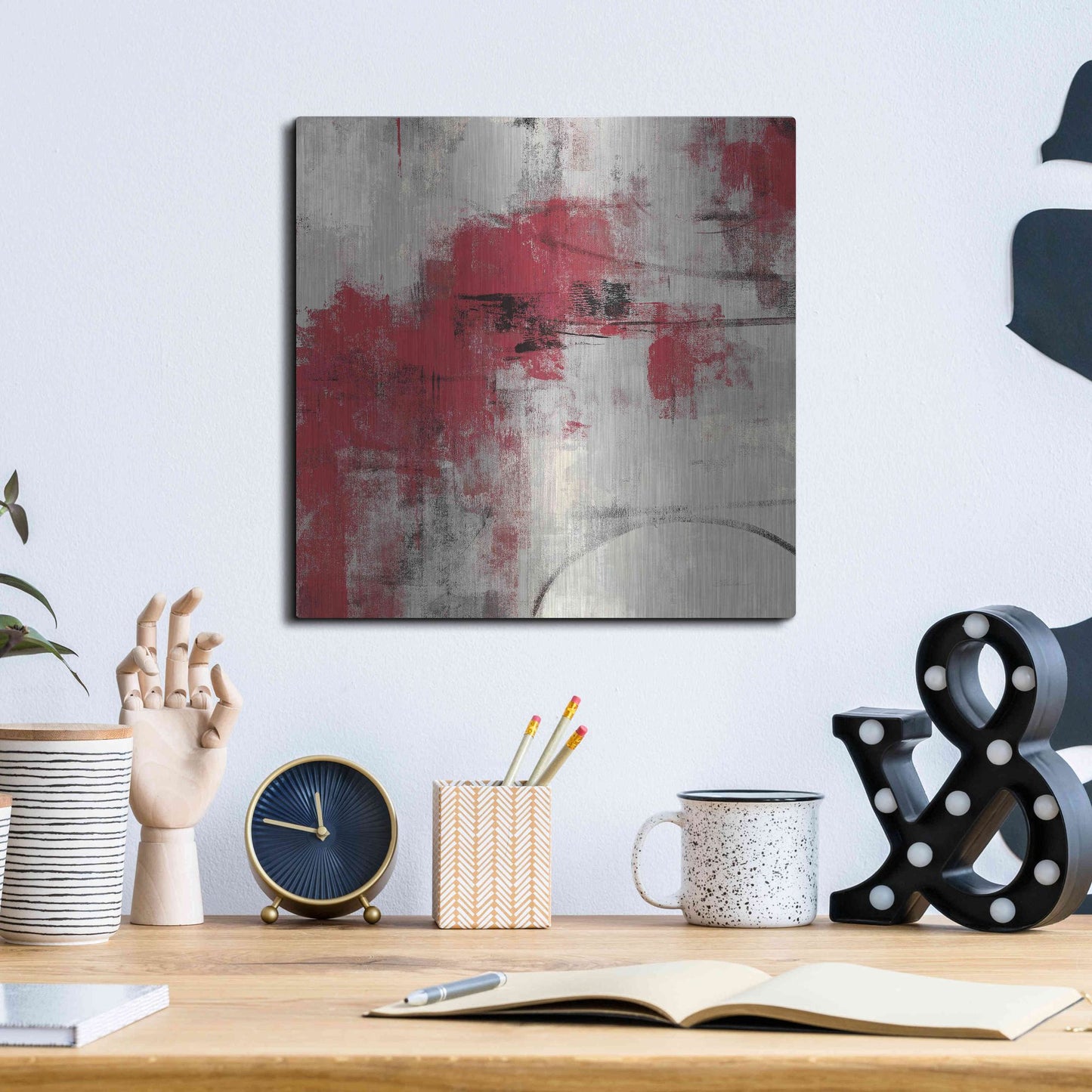 Luxe Metal Art 'Stone Gardens II Red' by Silvia Vassileva, Metal Wall Art,12x12