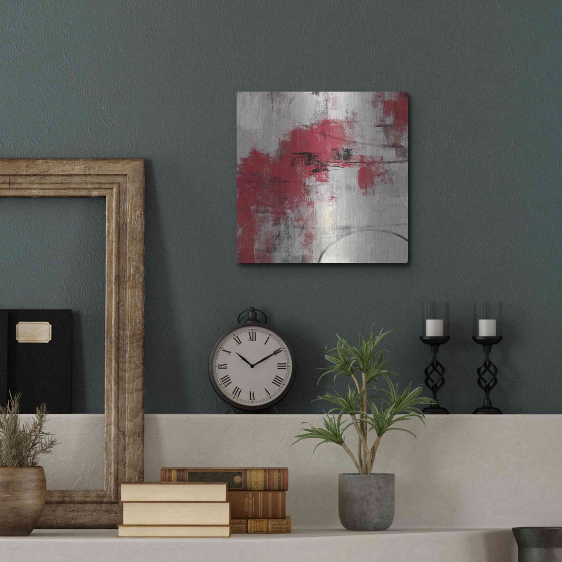 Luxe Metal Art 'Stone Gardens II Red' by Silvia Vassileva, Metal Wall Art,12x12