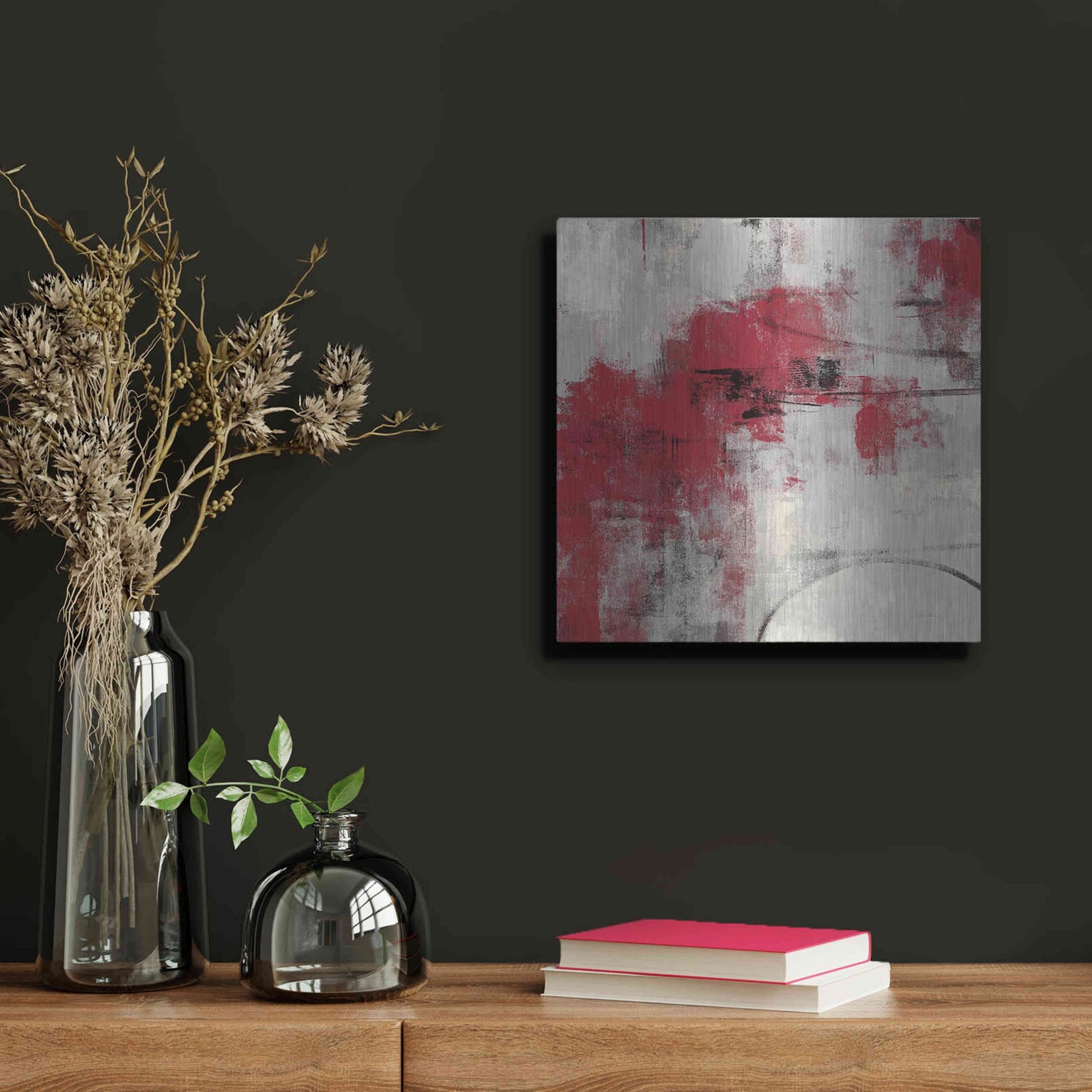 Luxe Metal Art 'Stone Gardens II Red' by Silvia Vassileva, Metal Wall Art,12x12