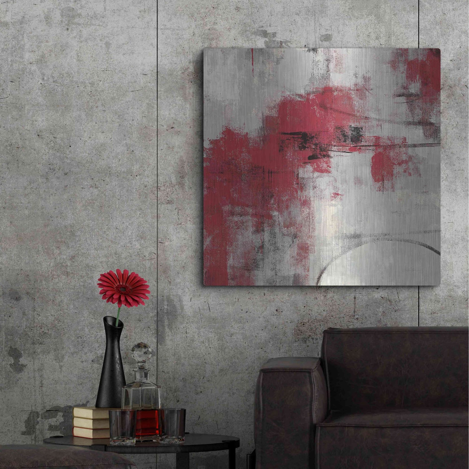 Luxe Metal Art 'Stone Gardens II Red' by Silvia Vassileva, Metal Wall Art,36x36