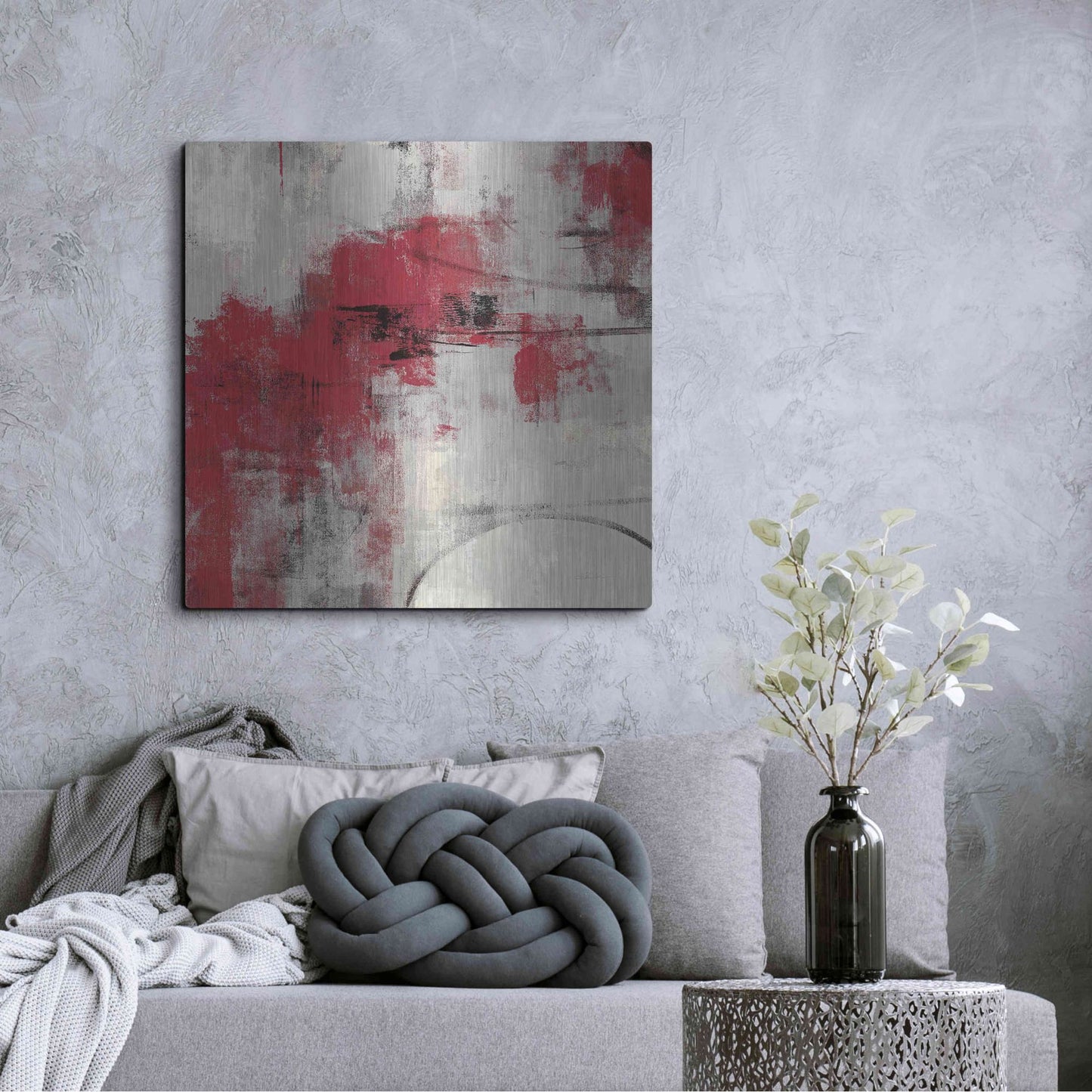 Luxe Metal Art 'Stone Gardens II Red' by Silvia Vassileva, Metal Wall Art,36x36