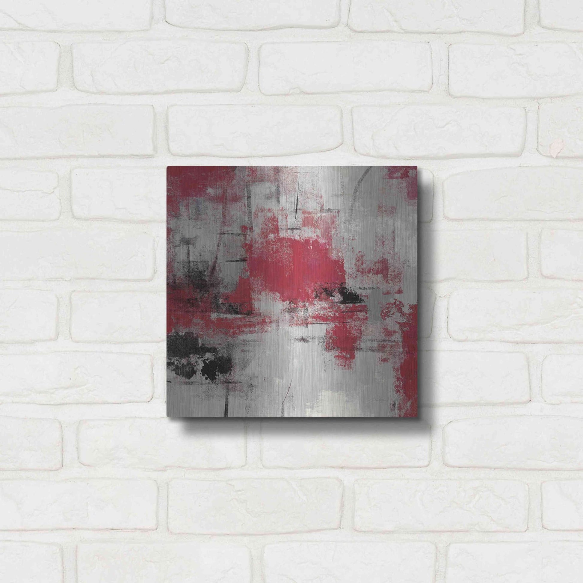 Luxe Metal Art 'Stone Gardens III Red' by Silvia Vassileva, Metal Wall Art,12x12