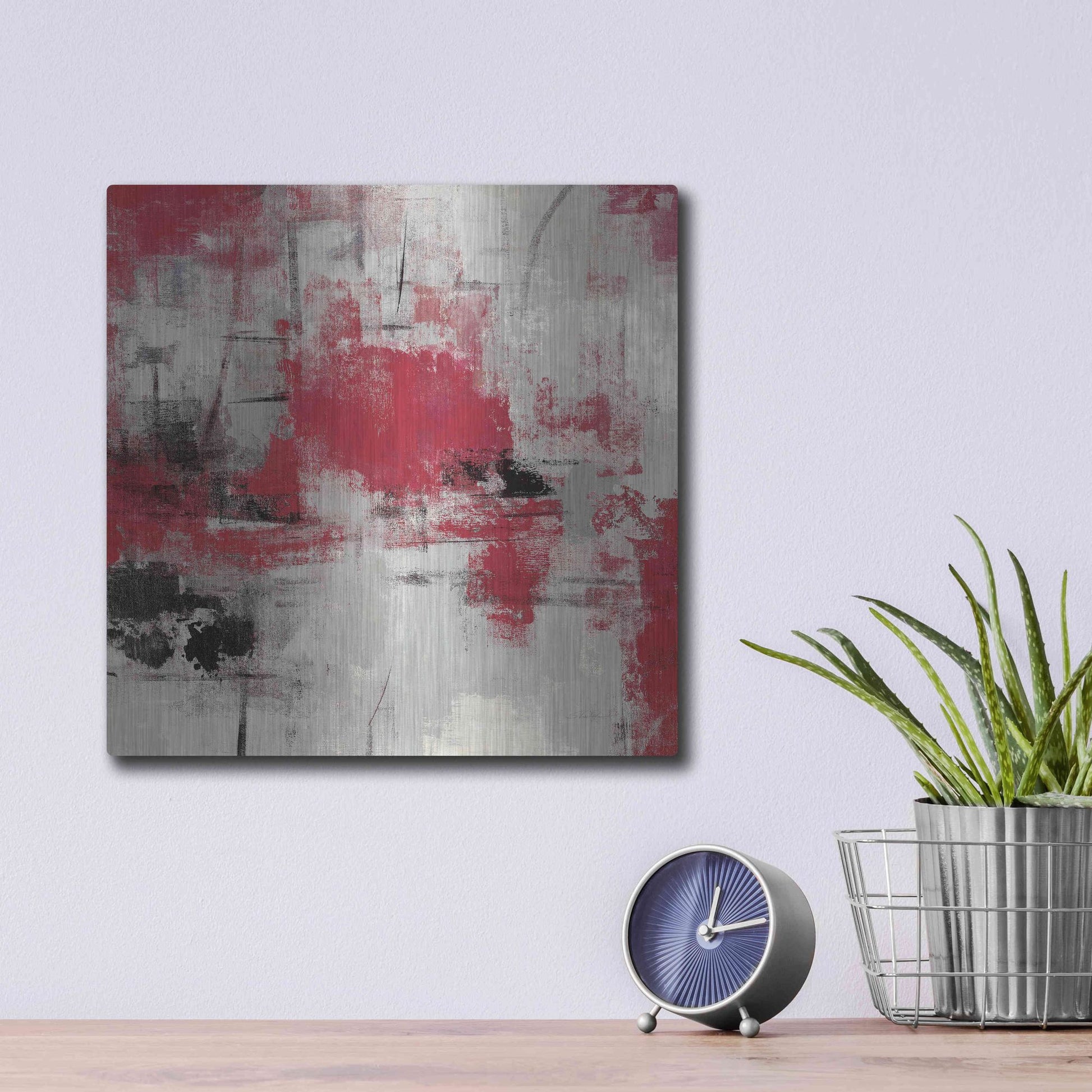 Luxe Metal Art 'Stone Gardens III Red' by Silvia Vassileva, Metal Wall Art,12x12