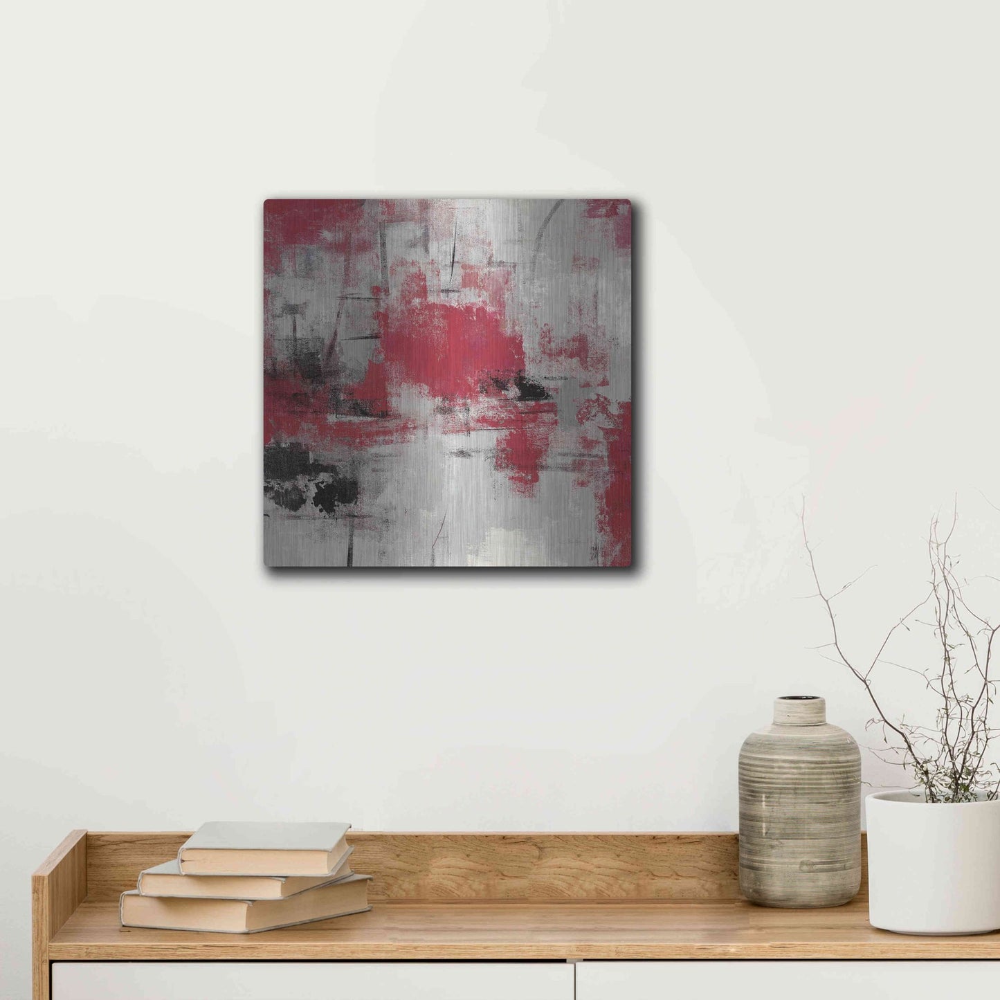 Luxe Metal Art 'Stone Gardens III Red' by Silvia Vassileva, Metal Wall Art,12x12