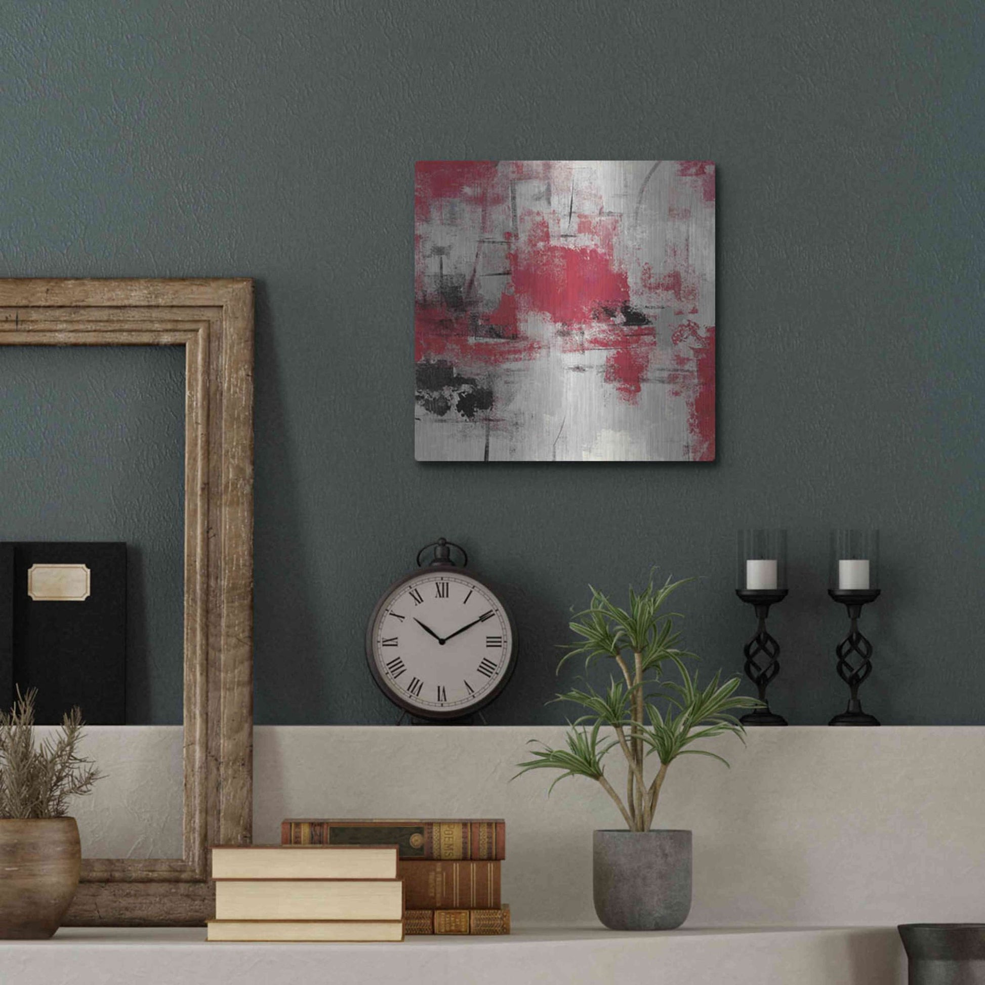 Luxe Metal Art 'Stone Gardens III Red' by Silvia Vassileva, Metal Wall Art,12x12