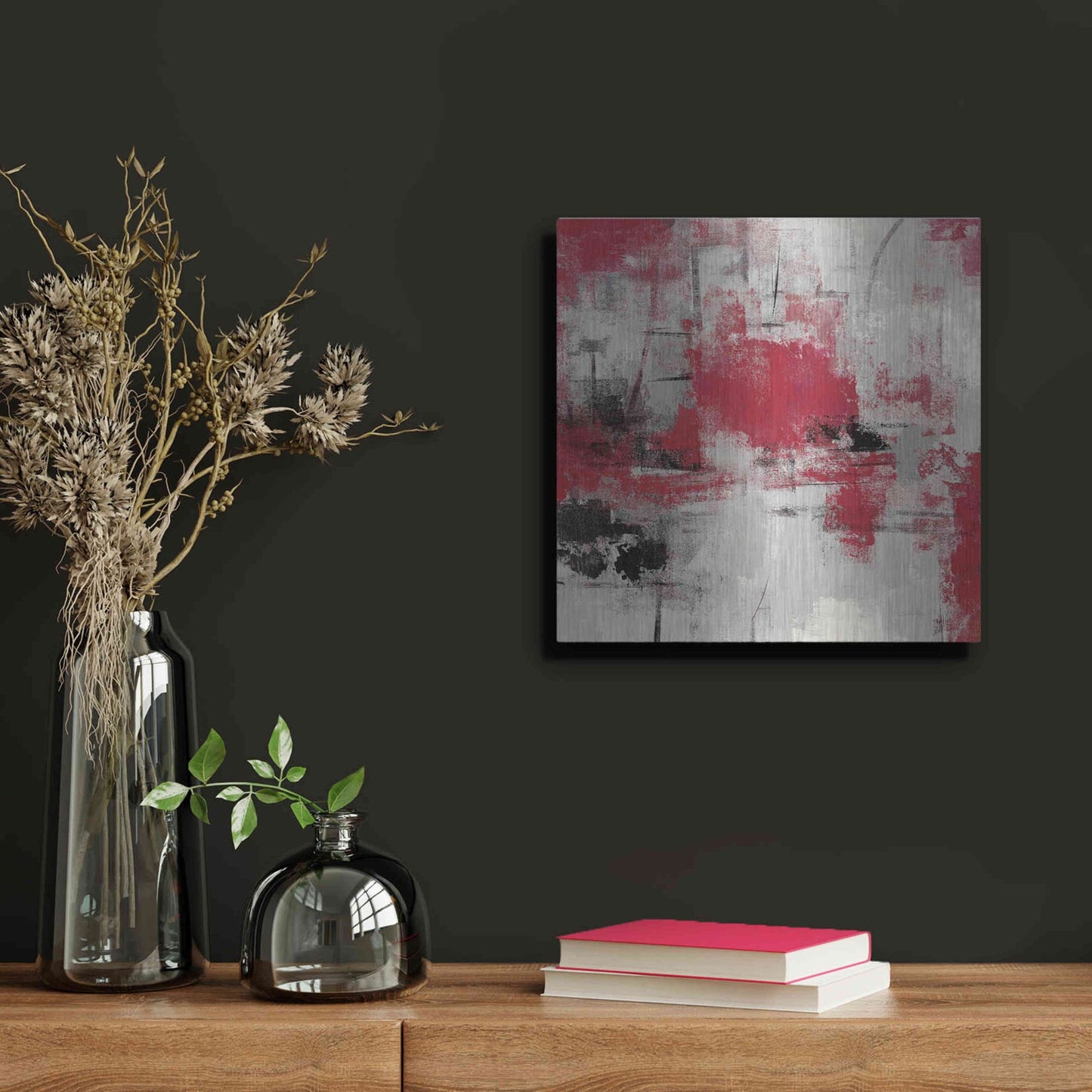 Luxe Metal Art 'Stone Gardens III Red' by Silvia Vassileva, Metal Wall Art,12x12