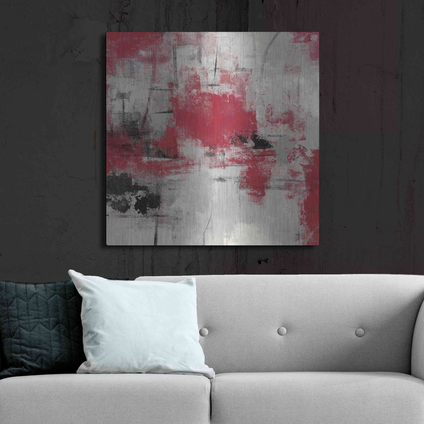 Luxe Metal Art 'Stone Gardens III Red' by Silvia Vassileva, Metal Wall Art,36x36