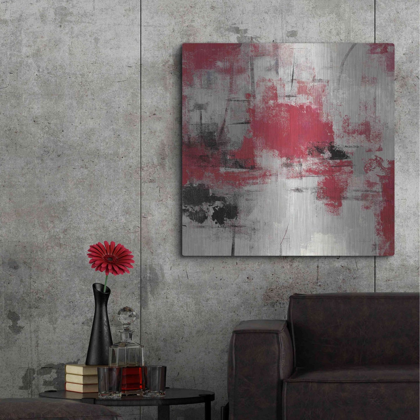 Luxe Metal Art 'Stone Gardens III Red' by Silvia Vassileva, Metal Wall Art,36x36